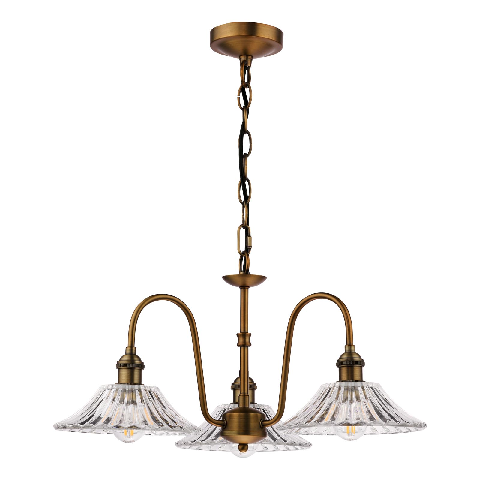 Hadano 3 Light Pendant Antique Bronze with Clear Flared Glass Shades