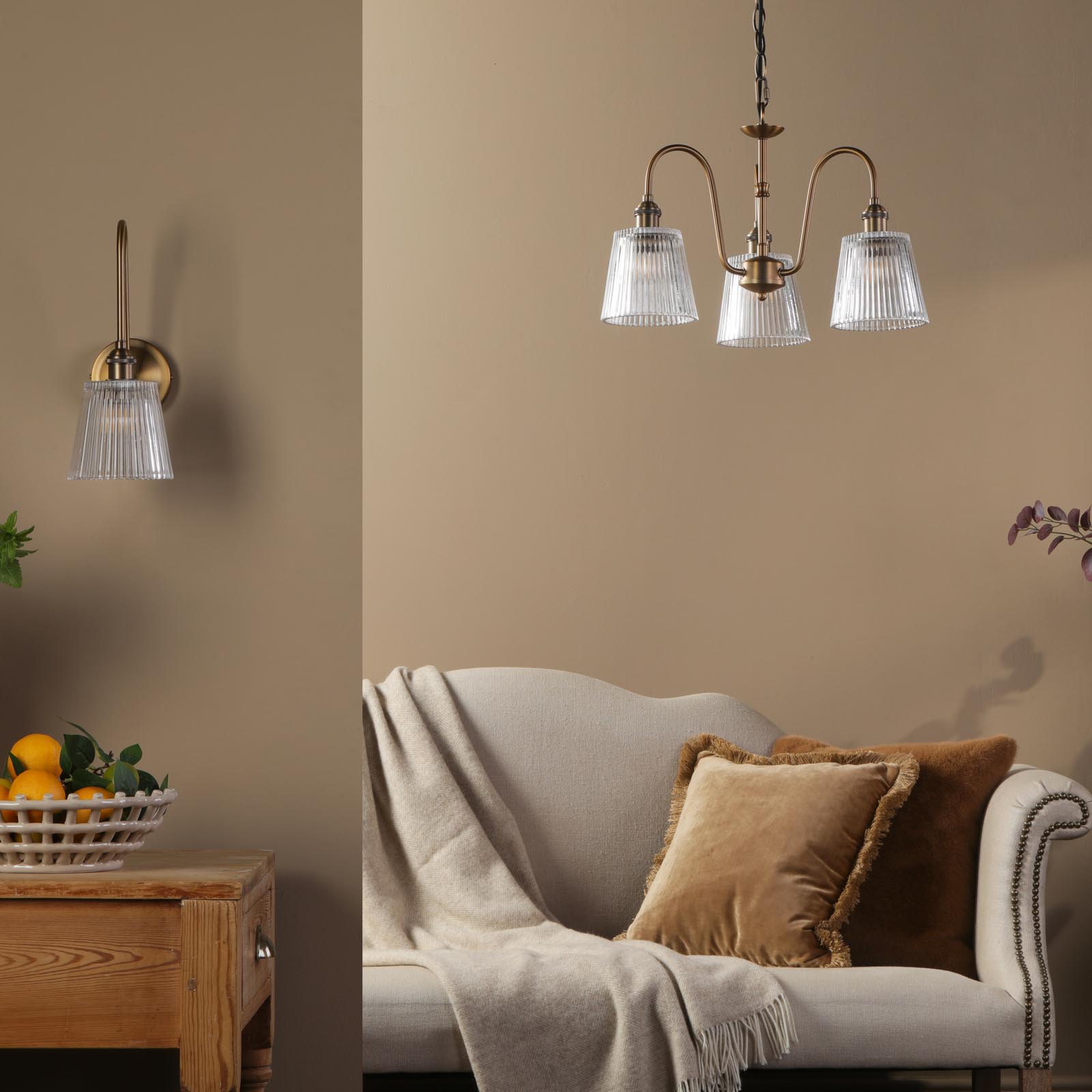 Hadano 3 Light Pendant Antique Bronze with Clear Ribbed Glass Shades