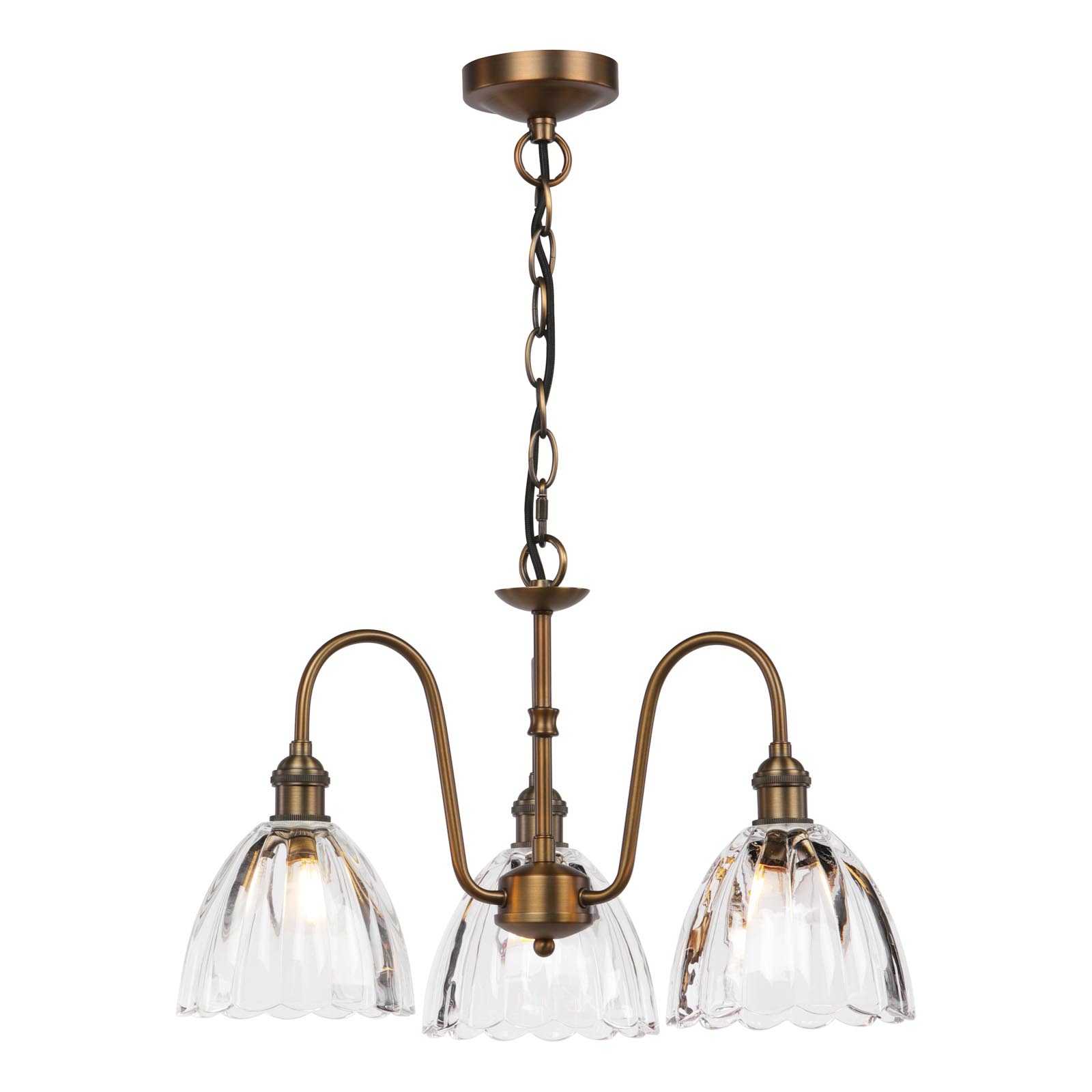 Hadano 3 Light Pendant Antique Bronze with Scalloped Bell Glass Shades