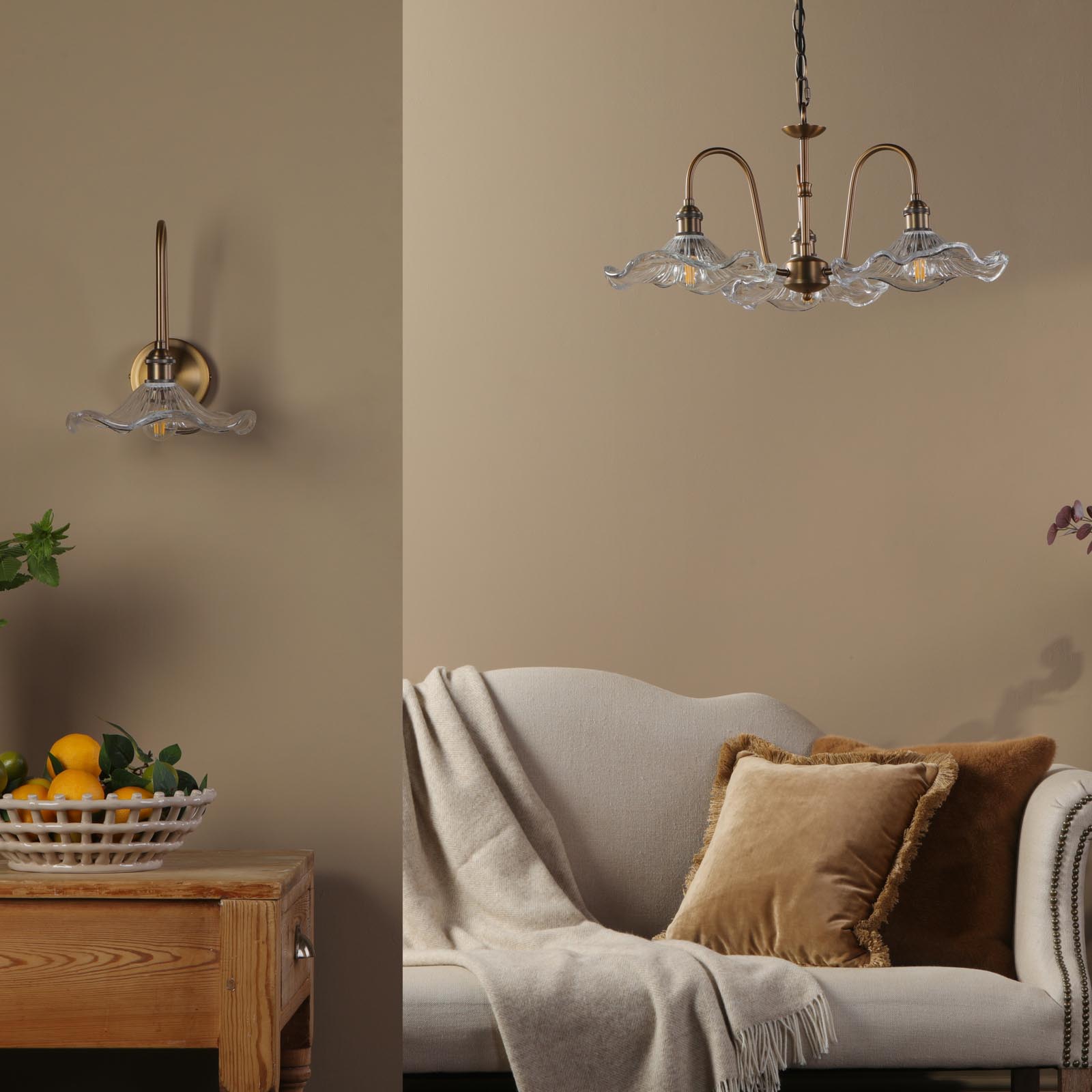 Hadano 3 Light Pendant Antique Bronze with Wavy Glass Shades