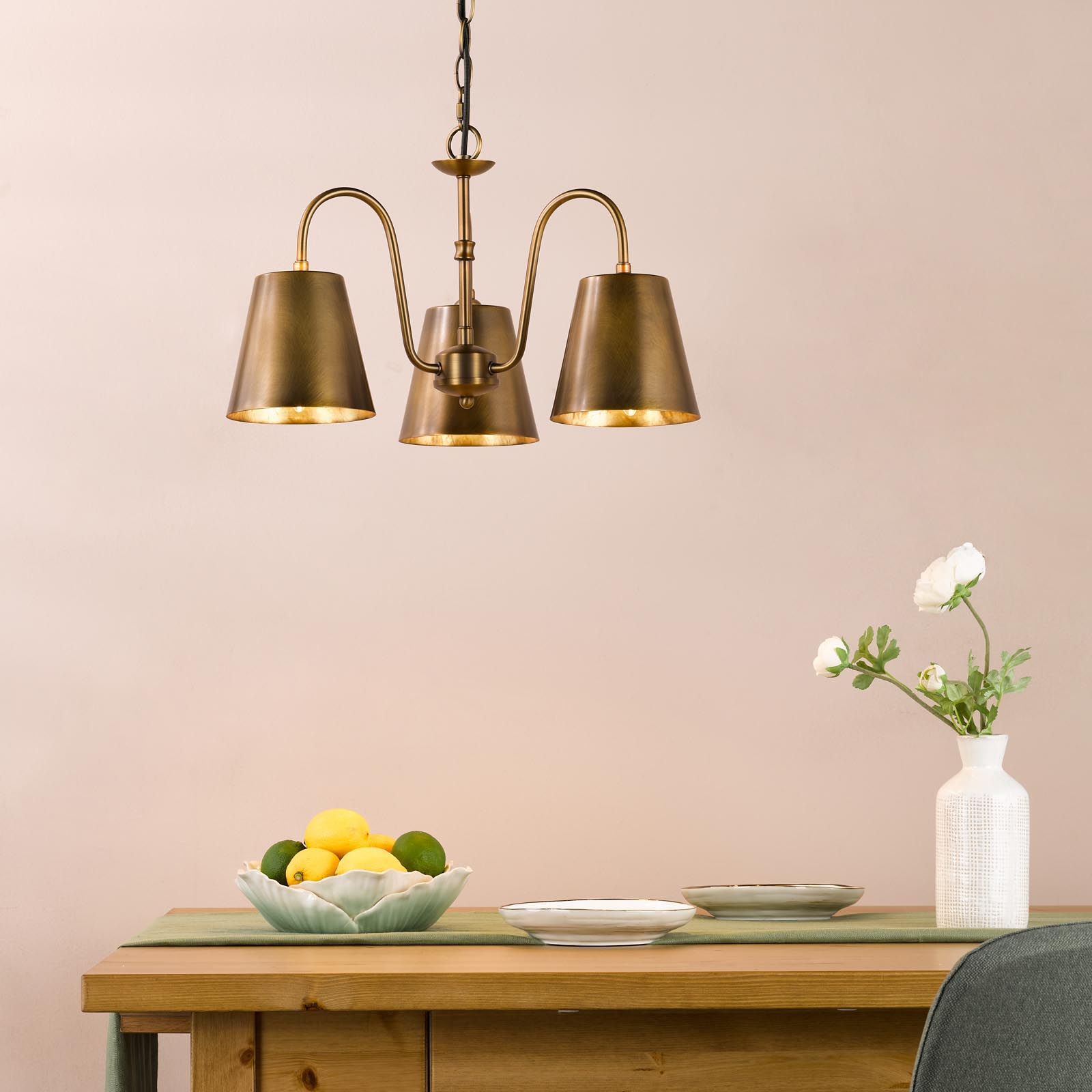 Hadano 3 Light Pendant Antique Bronze and Antique Bronze Metal Shades
