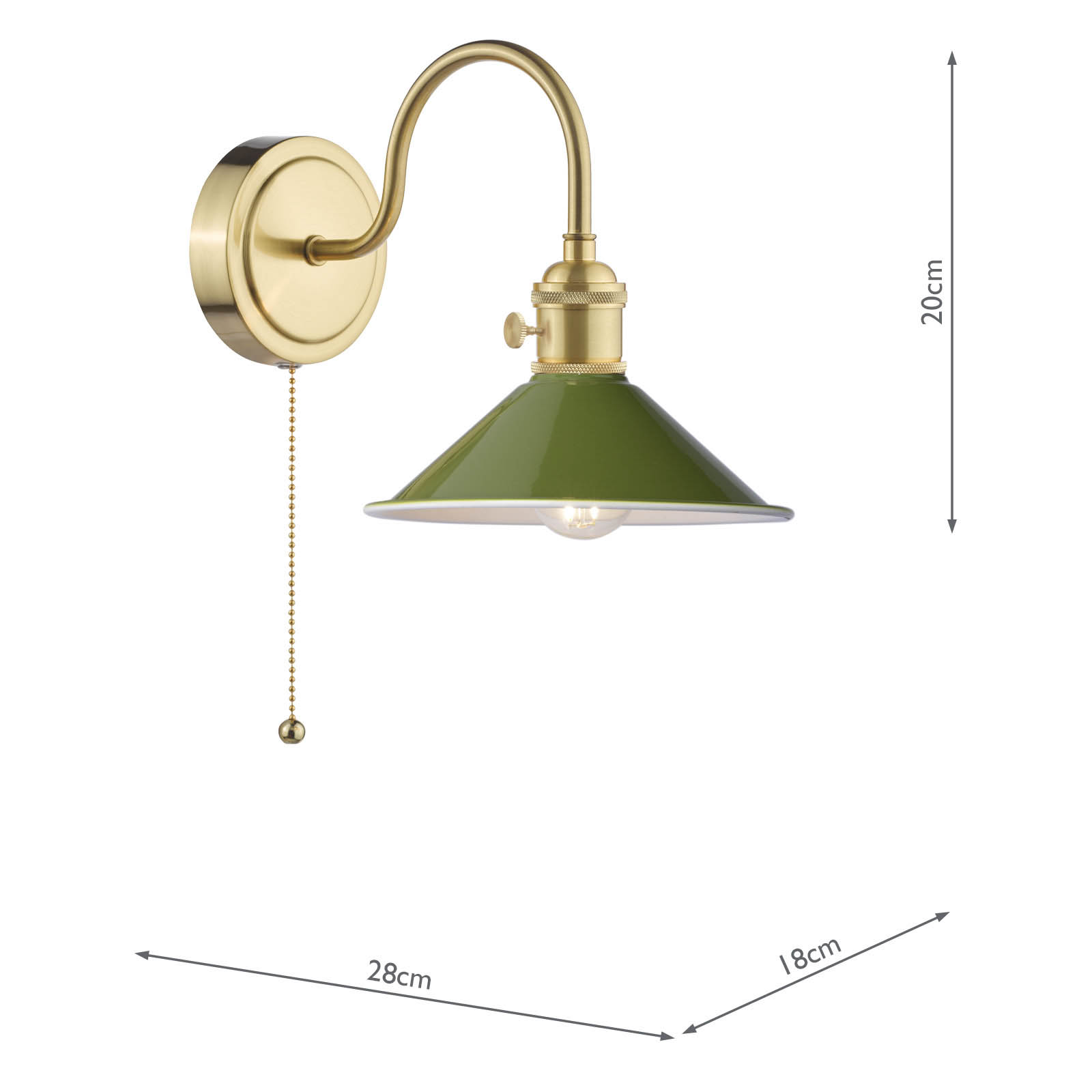 Hadano Wall Light Natural Brass and Gloss Green Metal Shade 18cm