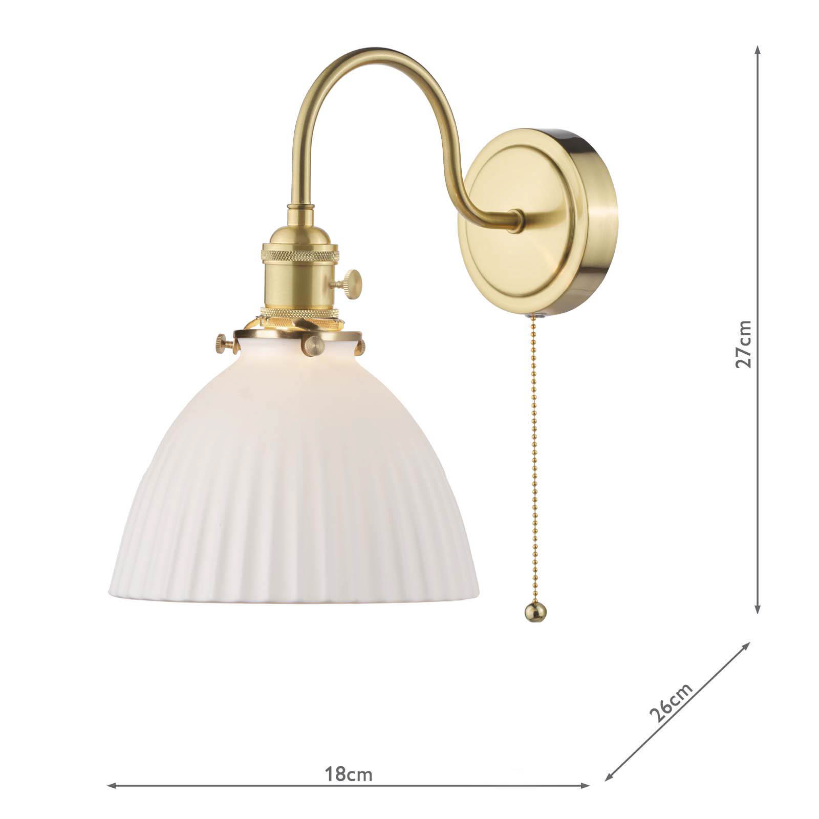 Hadano Wall Light Natural Brass and White Domed Ceramic Shade