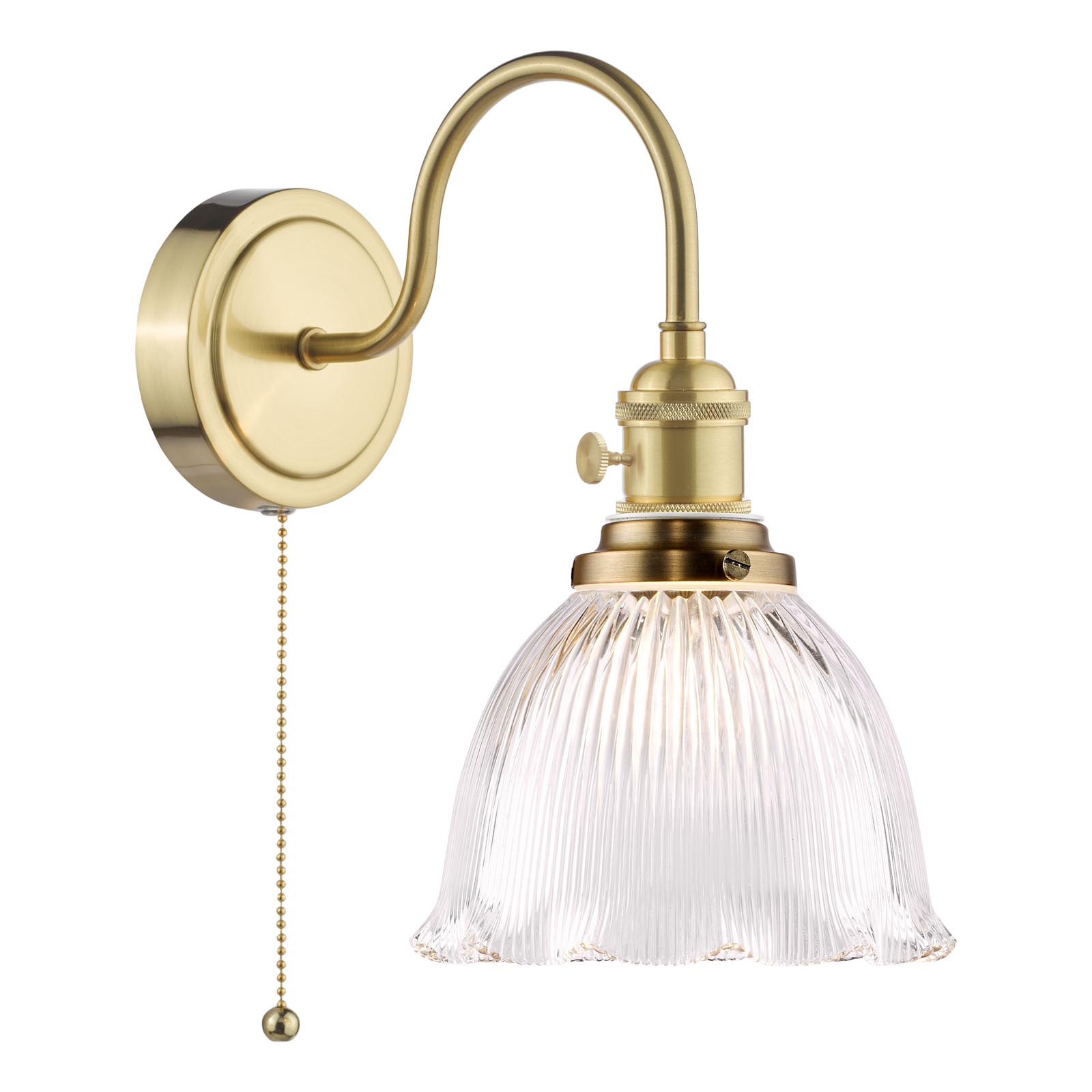 Hadano Wall Light Natural Brass with Domed Ribbed Glass Shade