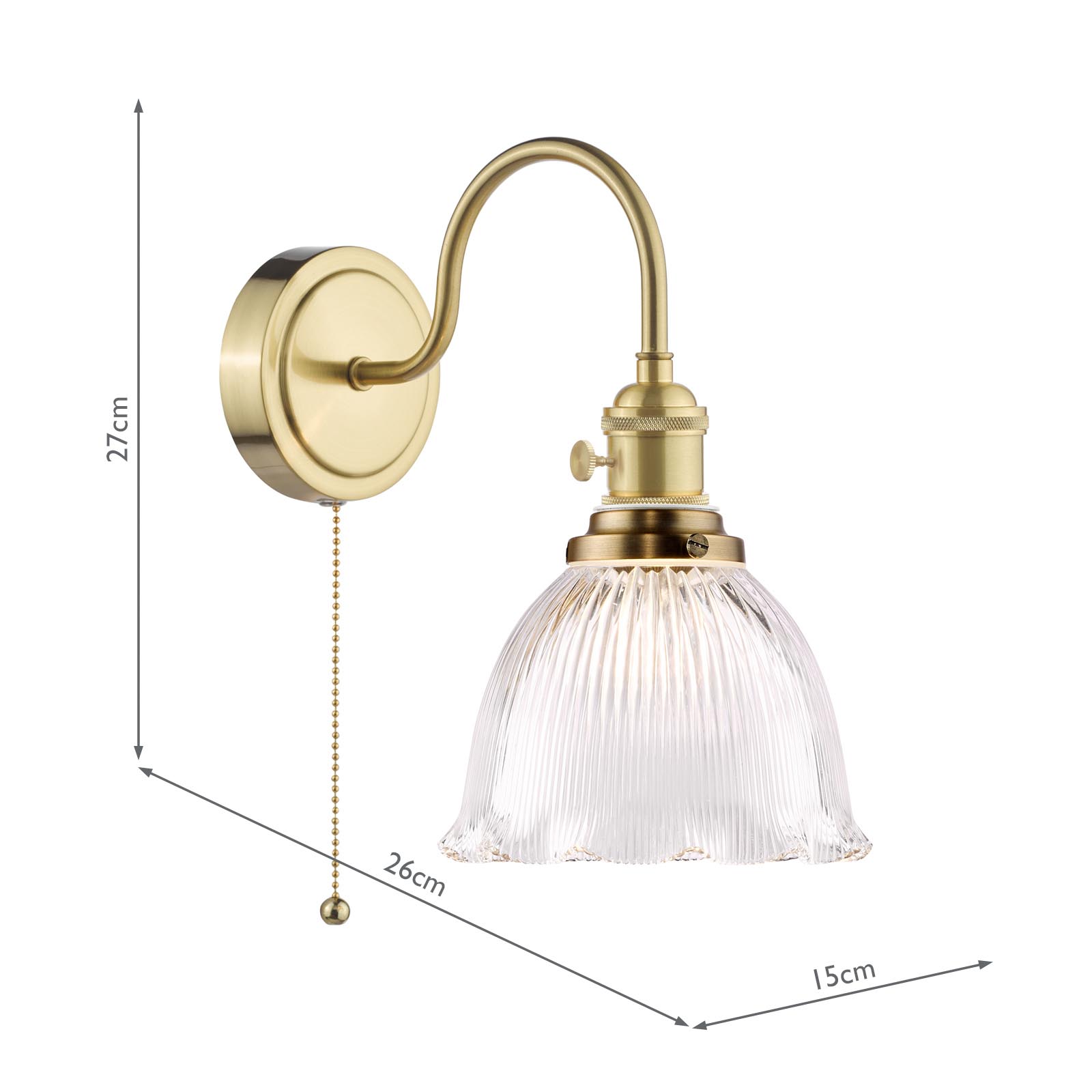 Hadano Wall Light Natural Brass with Domed Ribbed Glass Shade