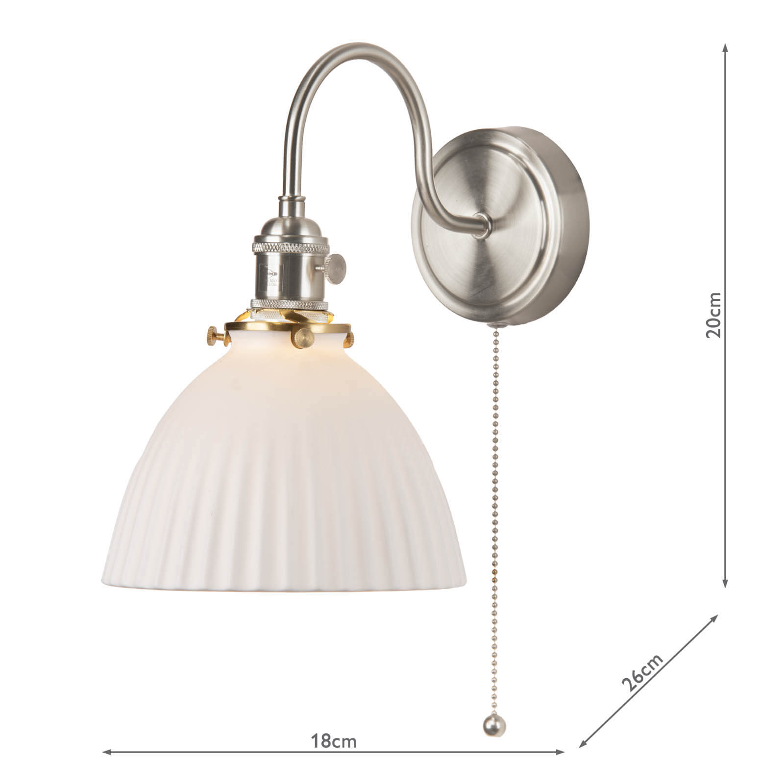 Hadano Wall Light Antique Chrome & Ceramic Domed Shade