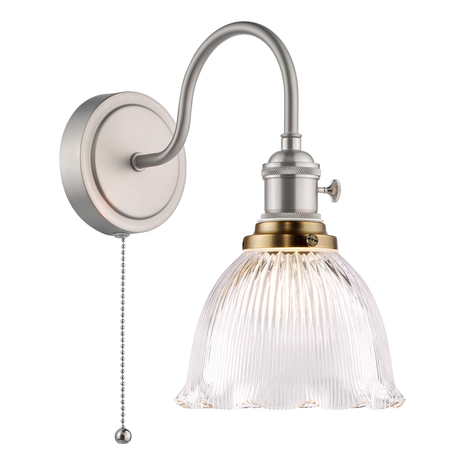 Hadano Wall Light Antique Chrome with Domed Ribbed Glass Shade