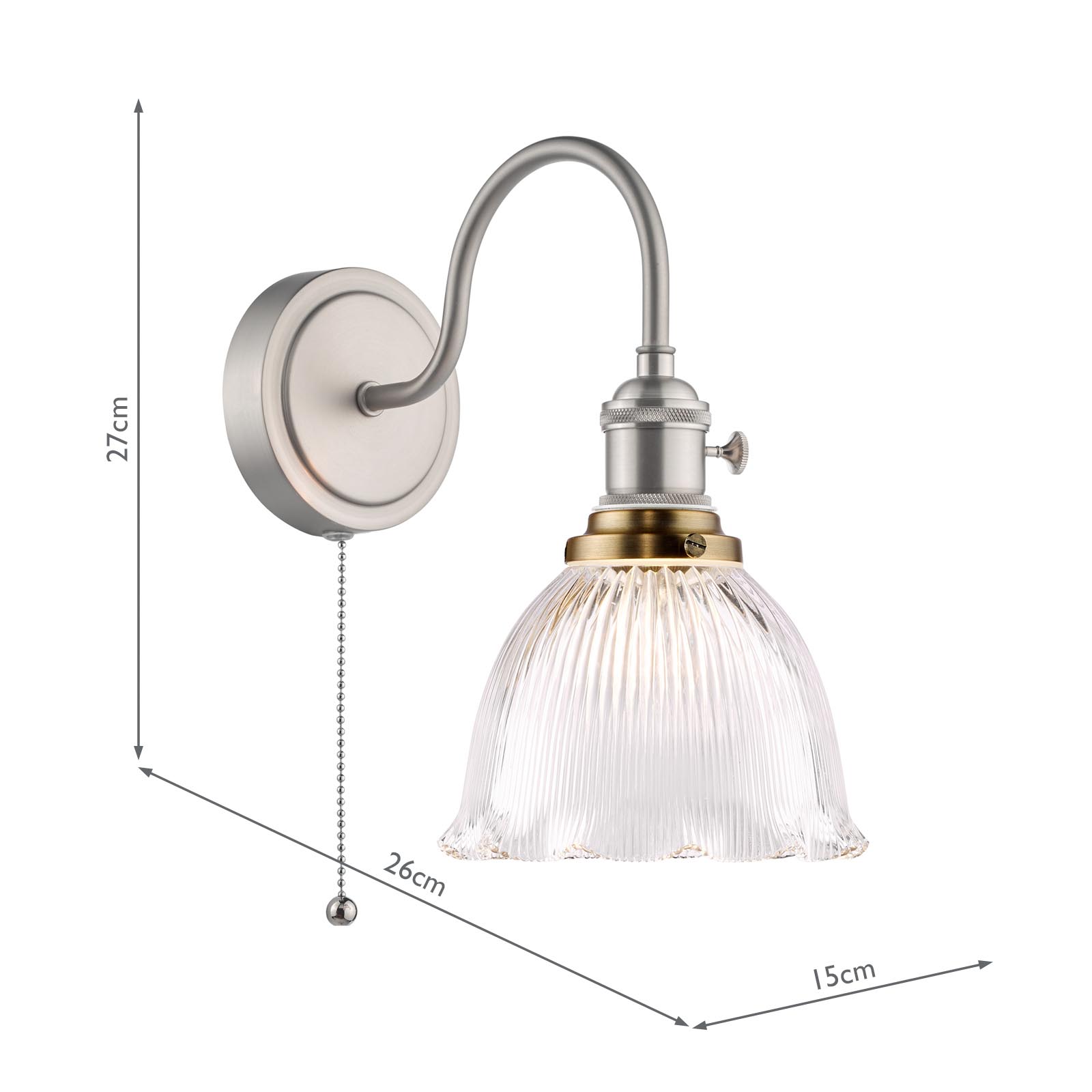 Hadano Wall Light Antique Chrome with Domed Ribbed Glass Shade