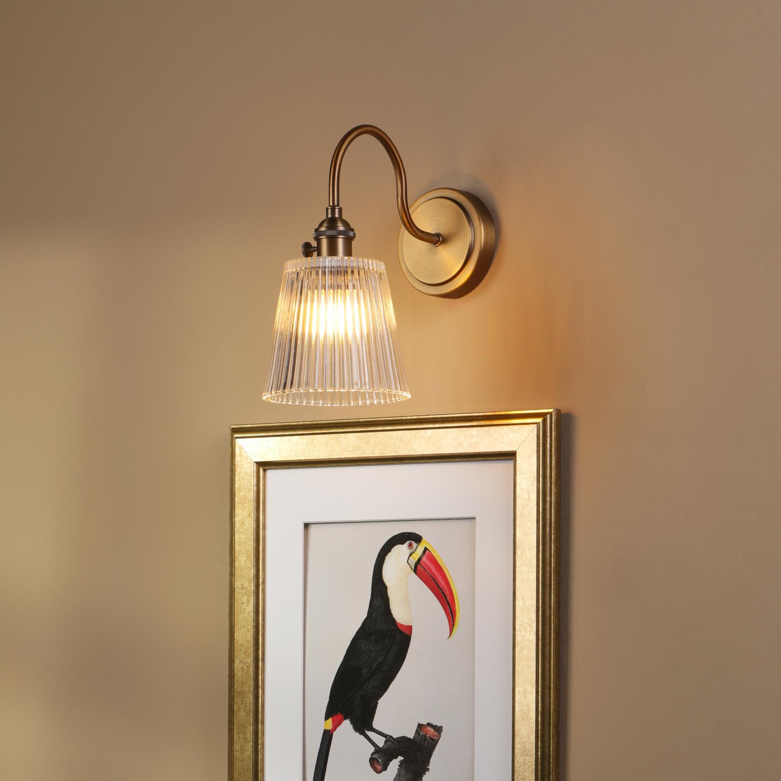 Hadano Wall Light Antique Bronze with Clear Ribbed Glass Shade