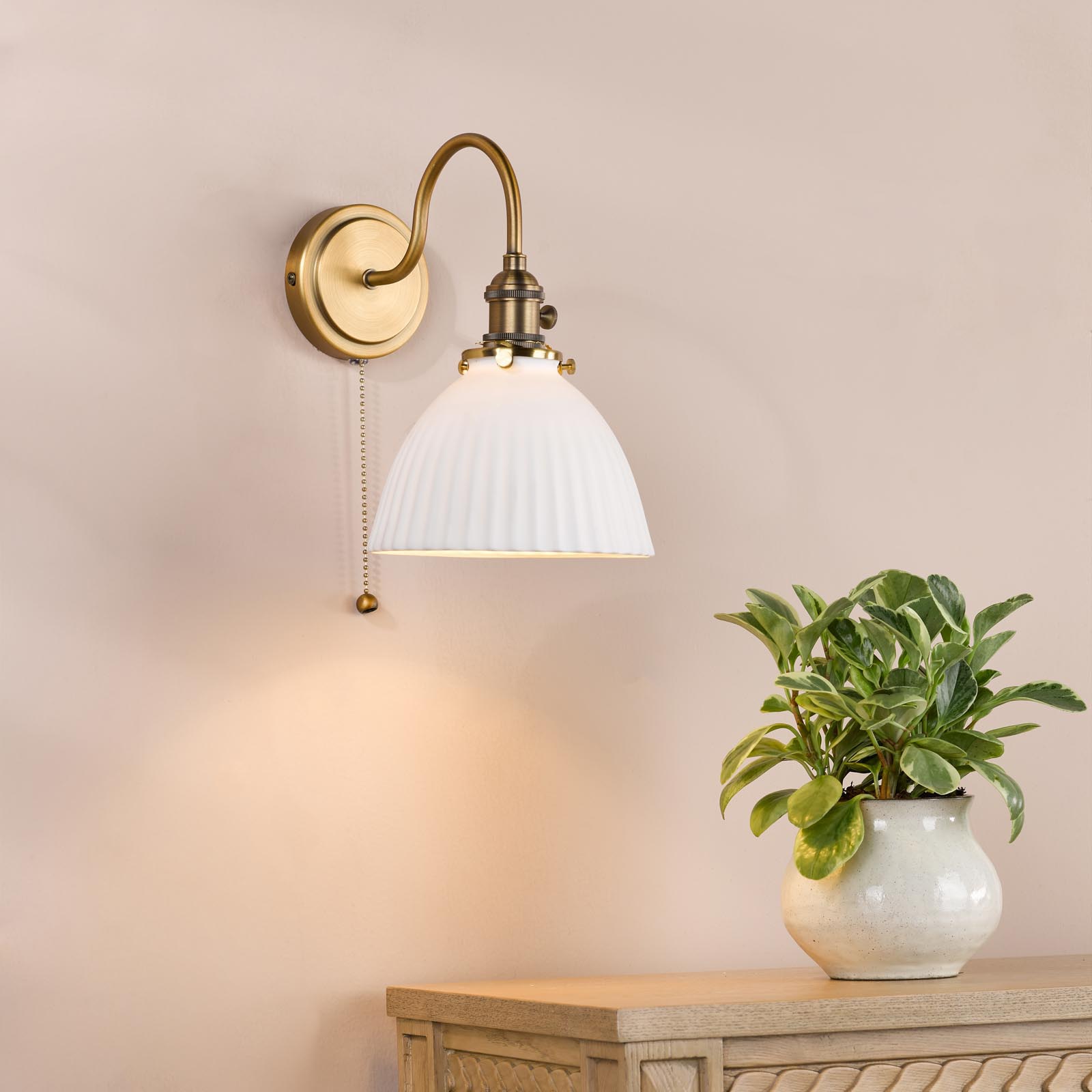 Hadano Wall Light Antique Bronze with White Domed Ceramic Shade
