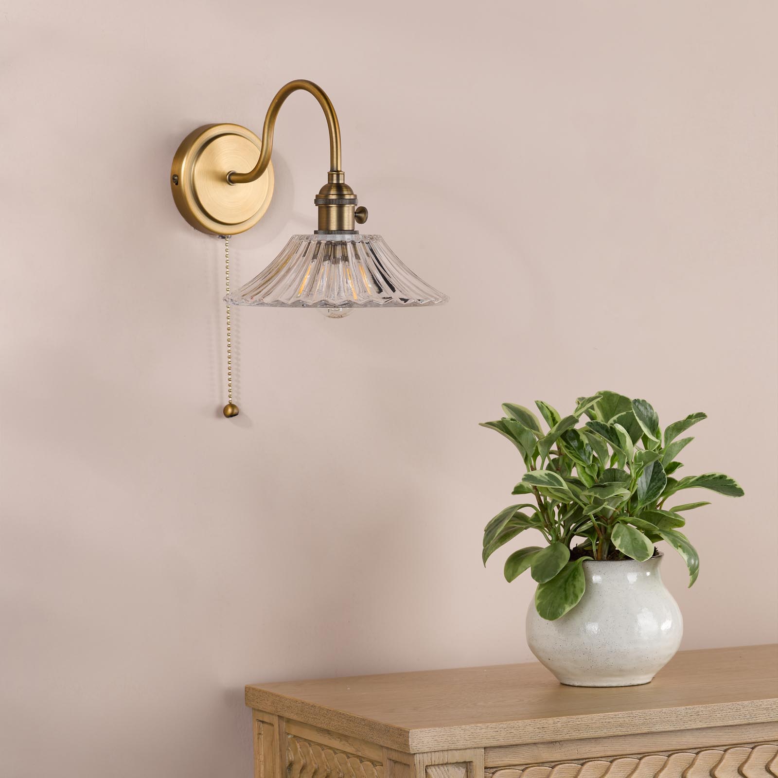 Hadano Wall Light Antique Bronze with Wavy Glass Shade