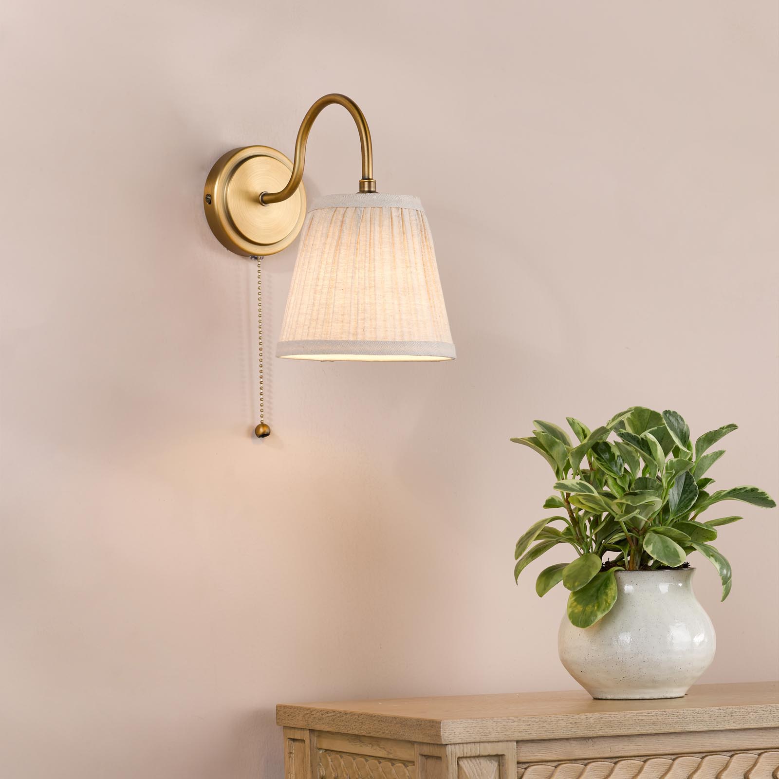 Hadano Wall Light Antique Bronze with Natural Linen Pleated Shade
