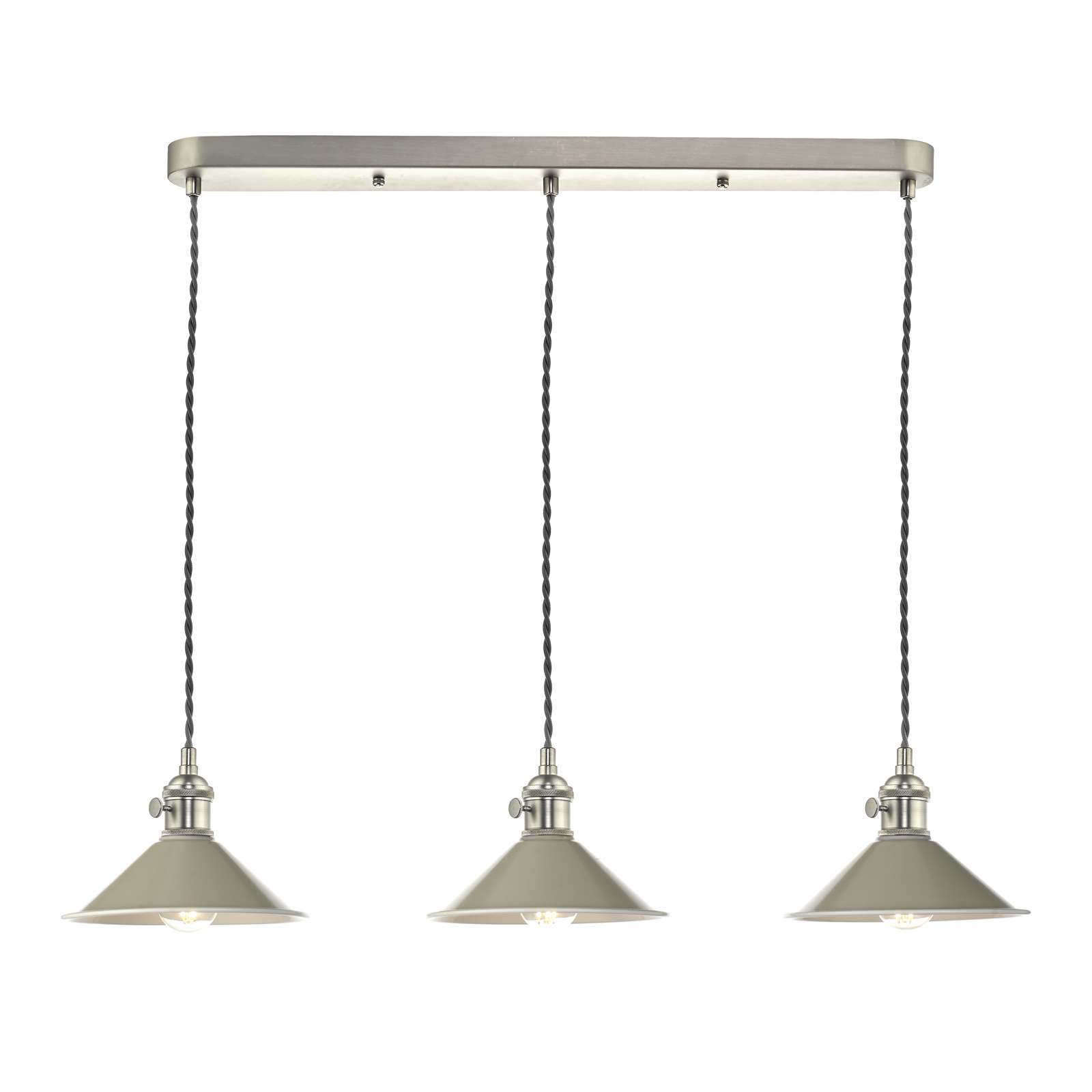 Hadano 3 Light Bar Pendant Antique Chrome and Matt Taupe
