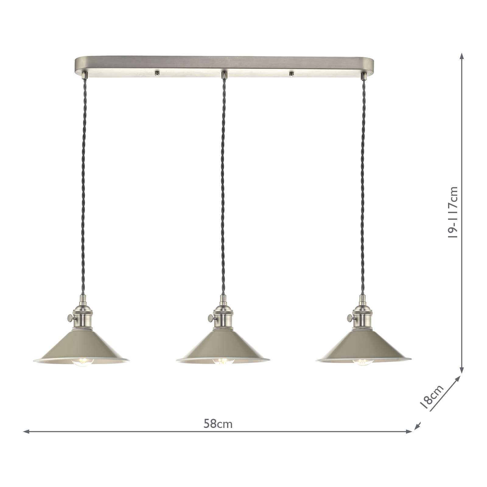 Hadano 3 Light Bar Pendant Antique Chrome and Matt Taupe