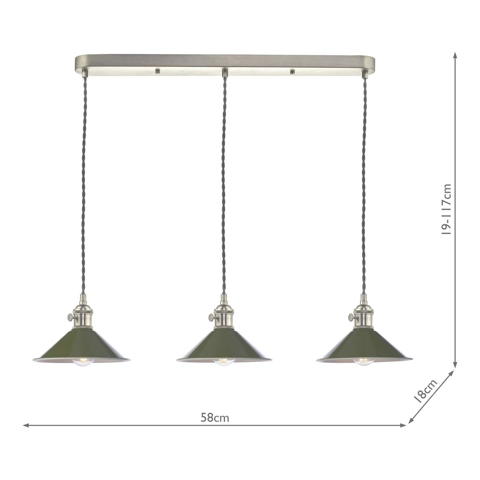 Hadano 3 Light Bar Pendant Antique Chrome and Green