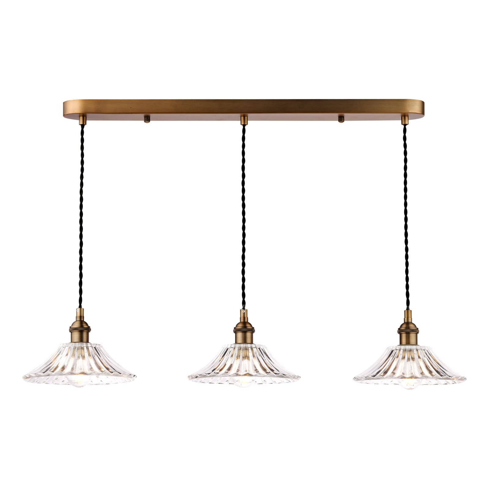 Hadano 3 Light Bar Pendant Antique Bronze with Clear Flared Glass Shades