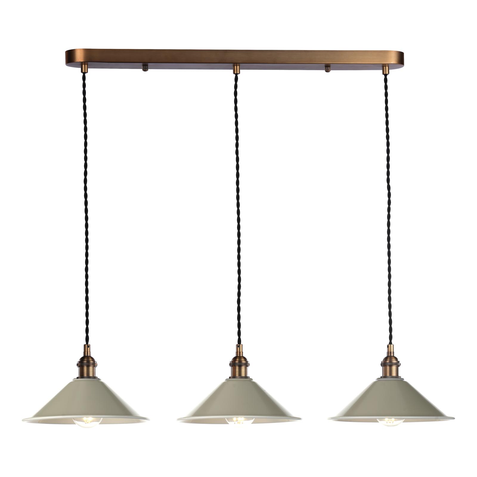 Hadano 3 Light Bar Pendant Antique Bronze with Matt Cashmere/Taupe Metal Shades 18cm