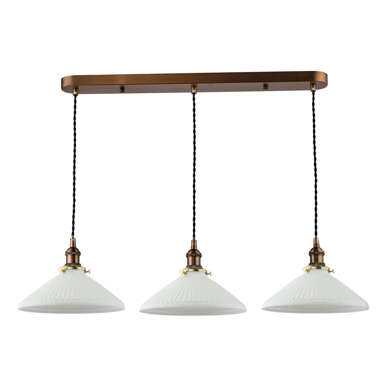Hadano 3 Light Bar Pendant Antique Bronze with White Shallow Ceramic Shades