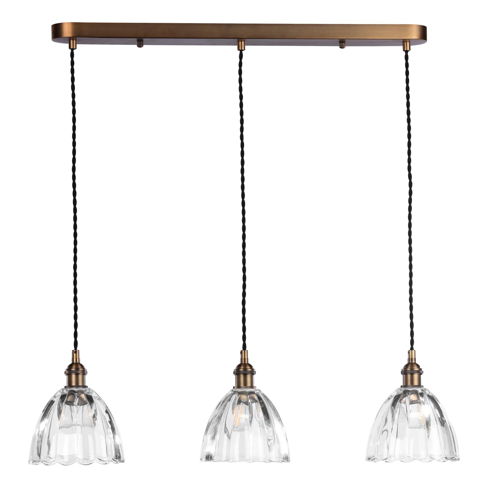 Hadano 3 Light Bar Pendant Antique Bronze with Scalloped Bell Glass Shades