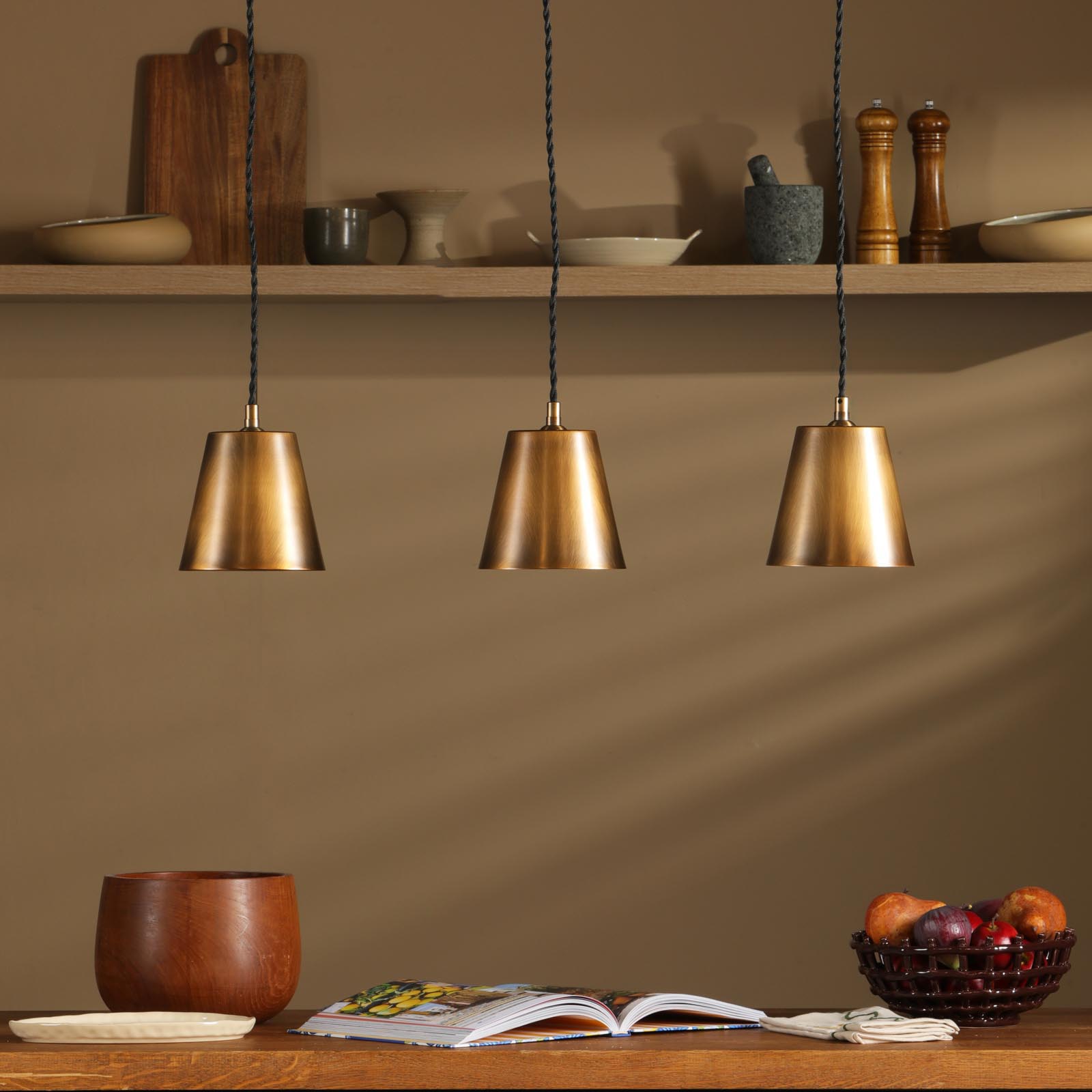 Hadano 3 Light Bar Pendant Antique Bronze with Antique Bronze Metal Shades