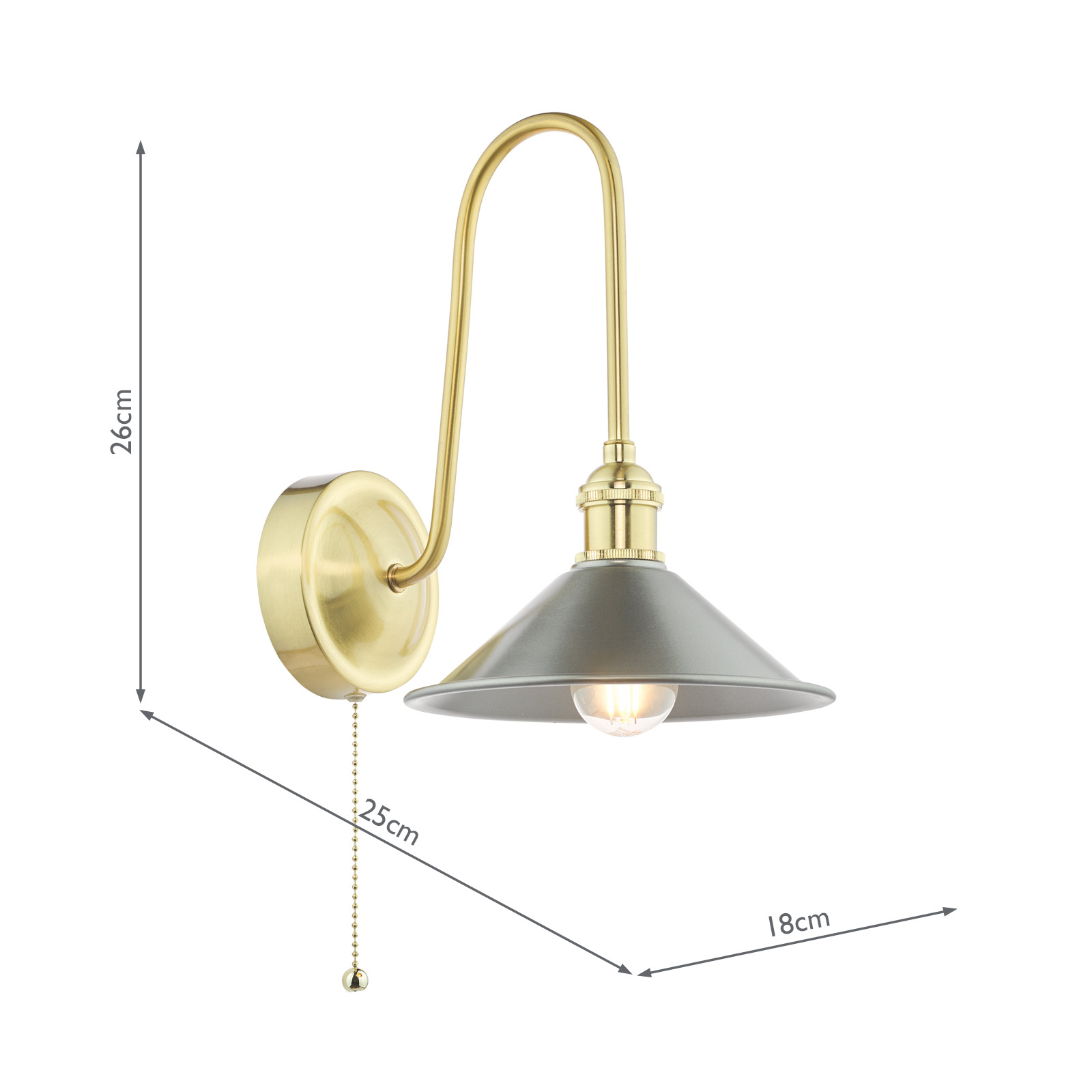 Hadano Wall Light Natural Brass and Antique Chrome