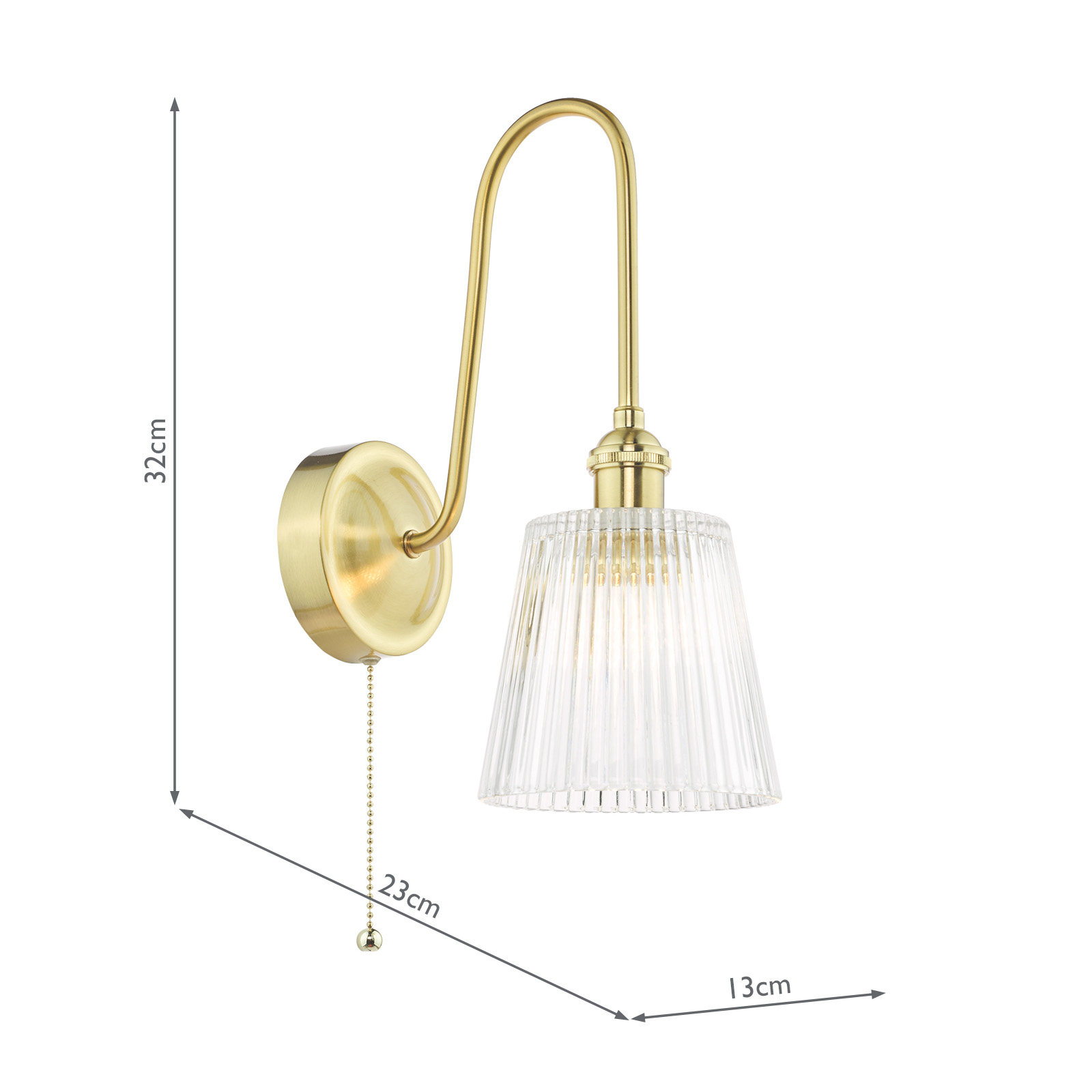 Hadano Wall Light Natural Brass and Ribbed Glass