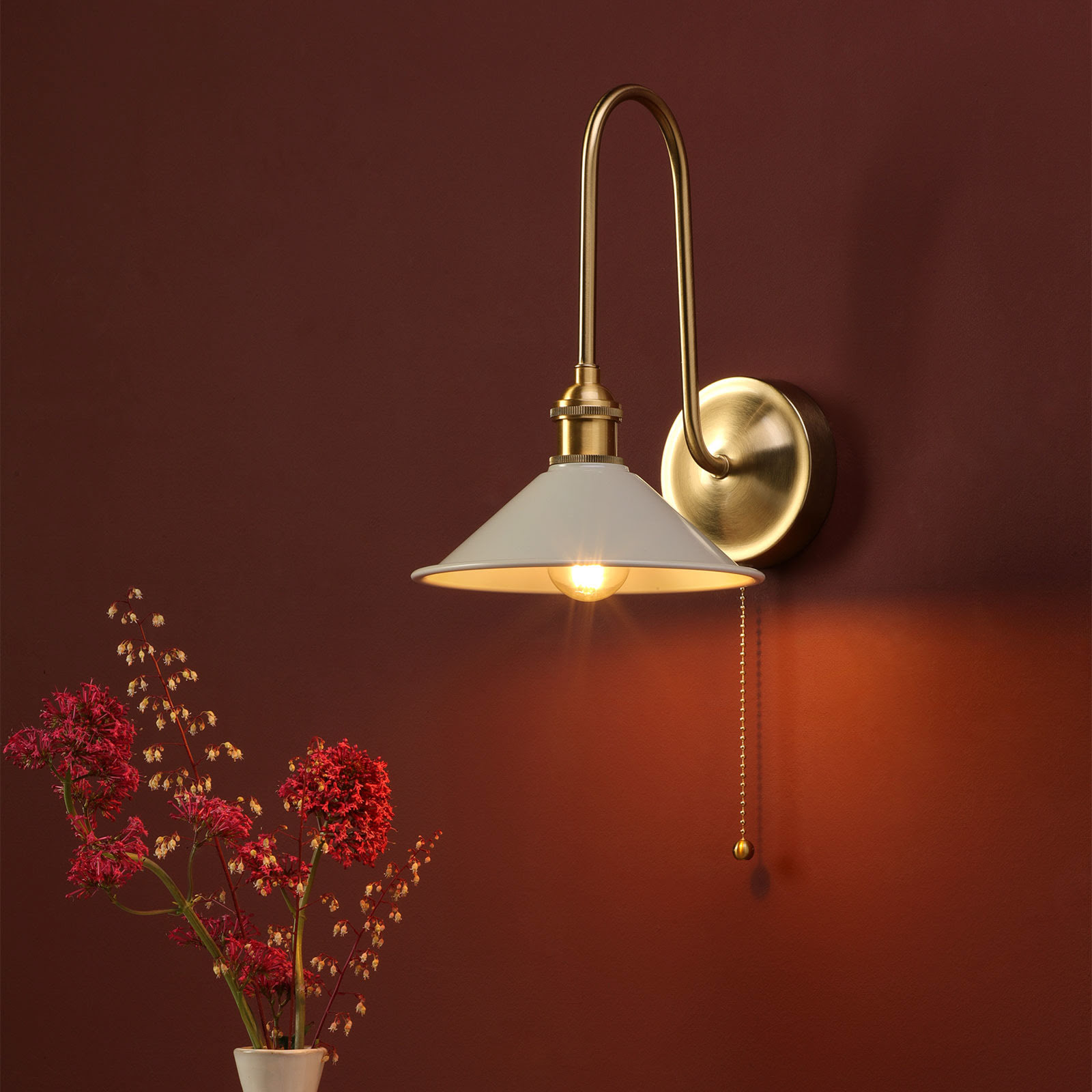 Hadano Wall Light Natural Brass and Matt Taupe