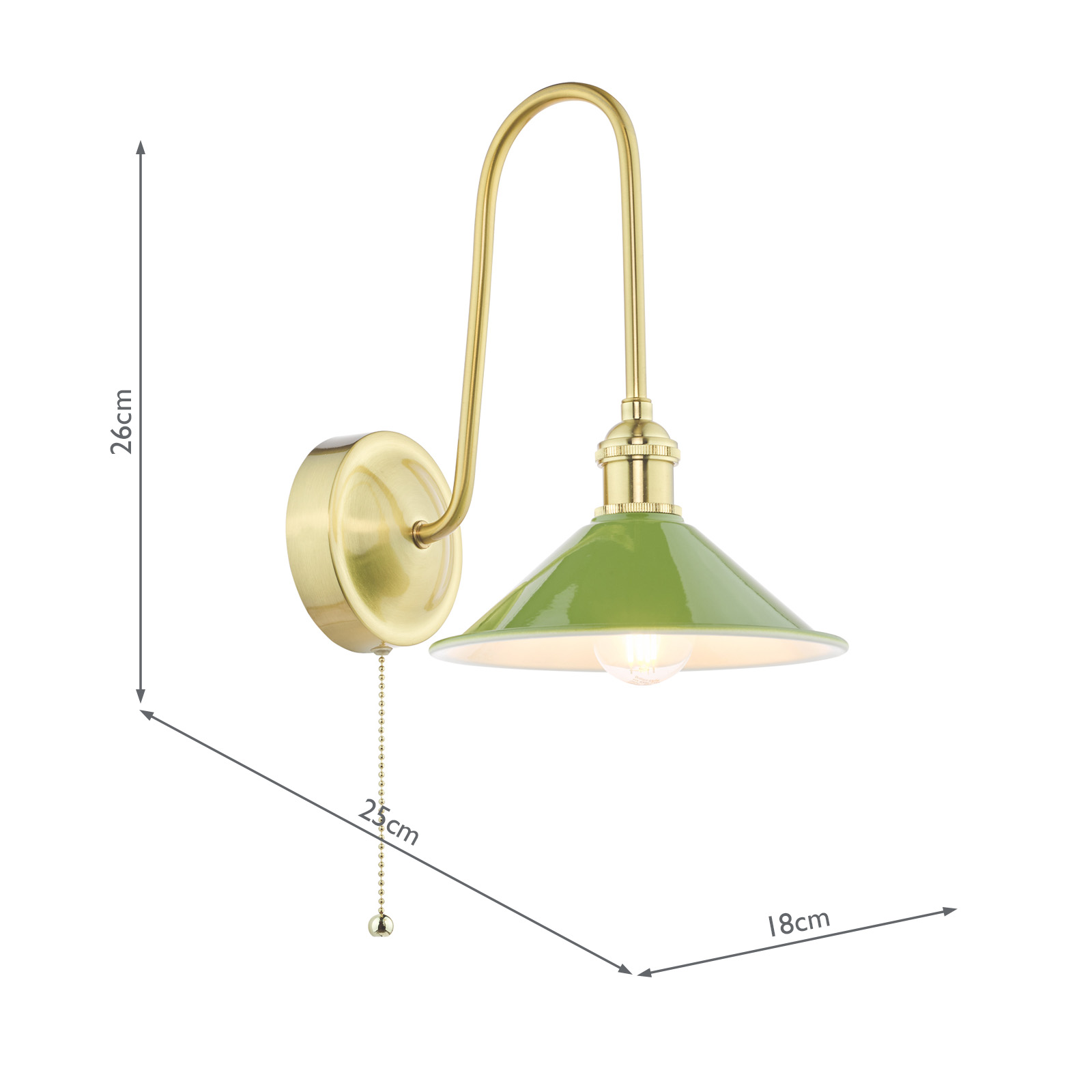 Hadano Wall Light Natural Brass and Matt Green