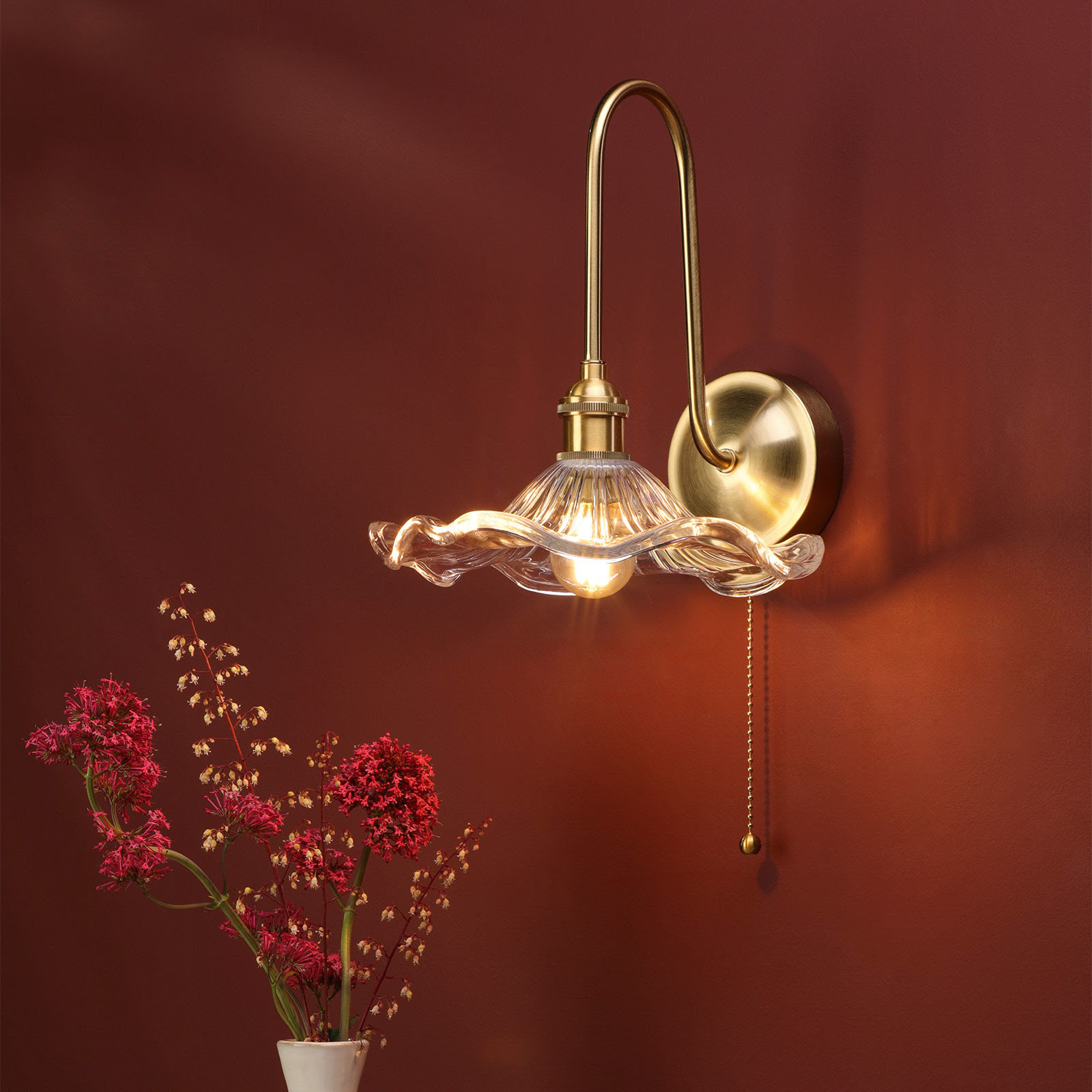 Hadano Wall Light Natural Brass and Glass