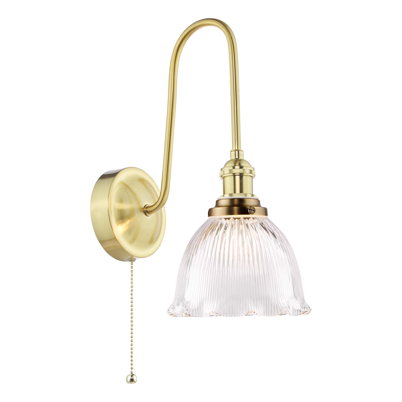 Hadano Tall Wall Light Natural Brass with Domed Ribbed Glass Shade