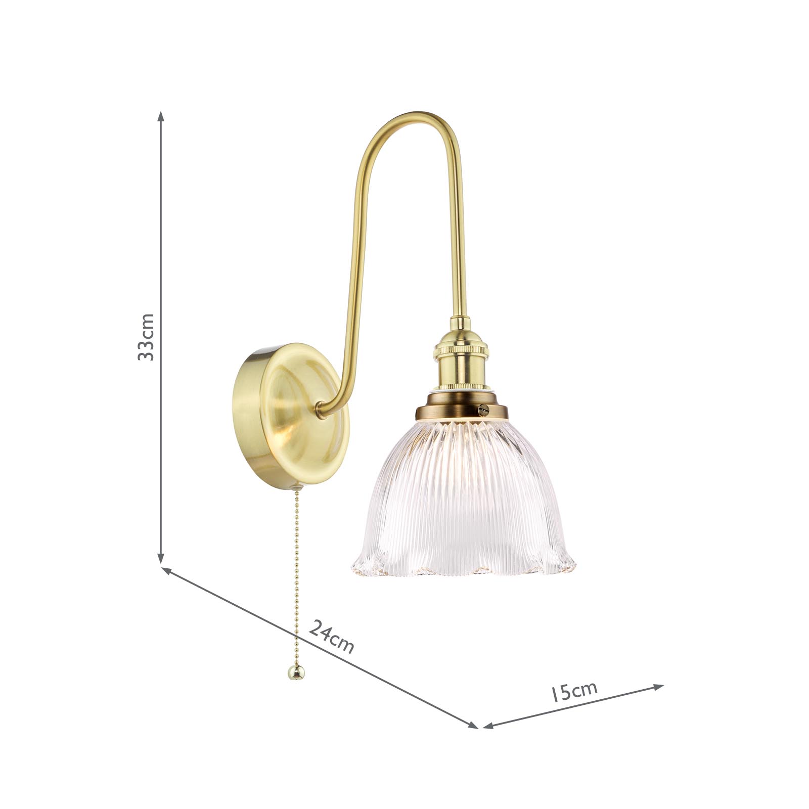 Hadano Tall Wall Light Natural Brass with Domed Ribbed Glass Shade