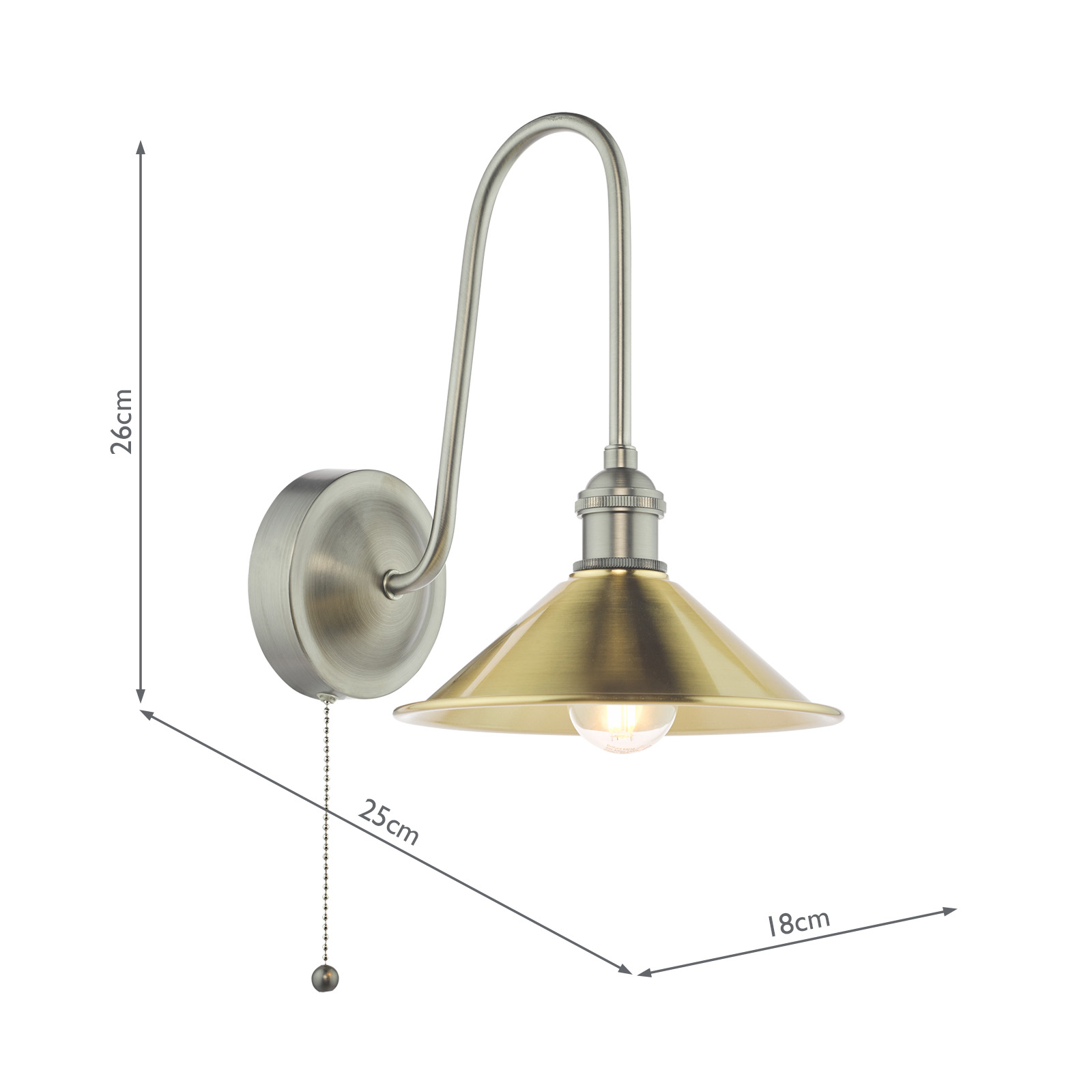 Hadano Wall Light Antique Chrome and Aged Brass