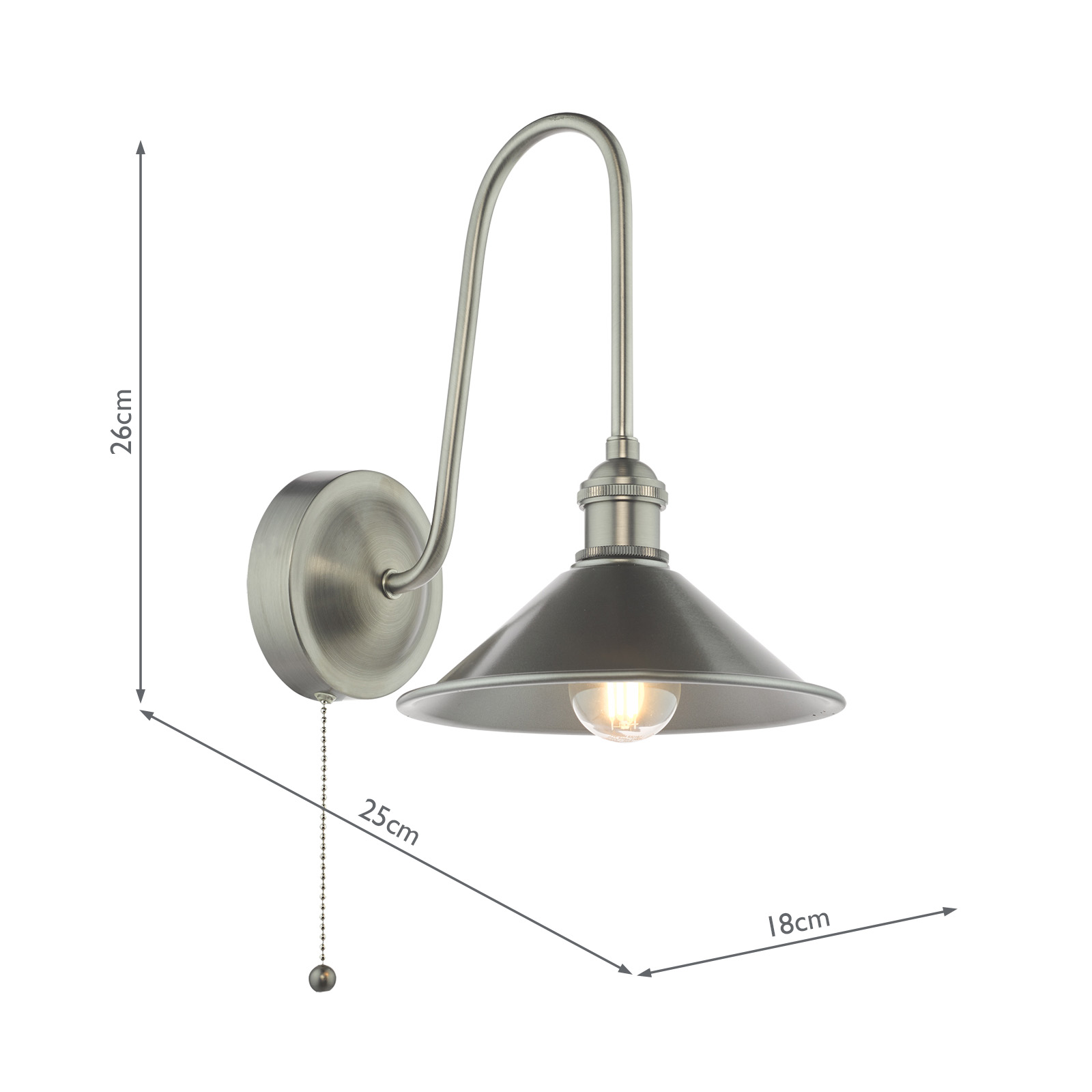 Hadano Wall Light Antique Chrome and Antique Pewter