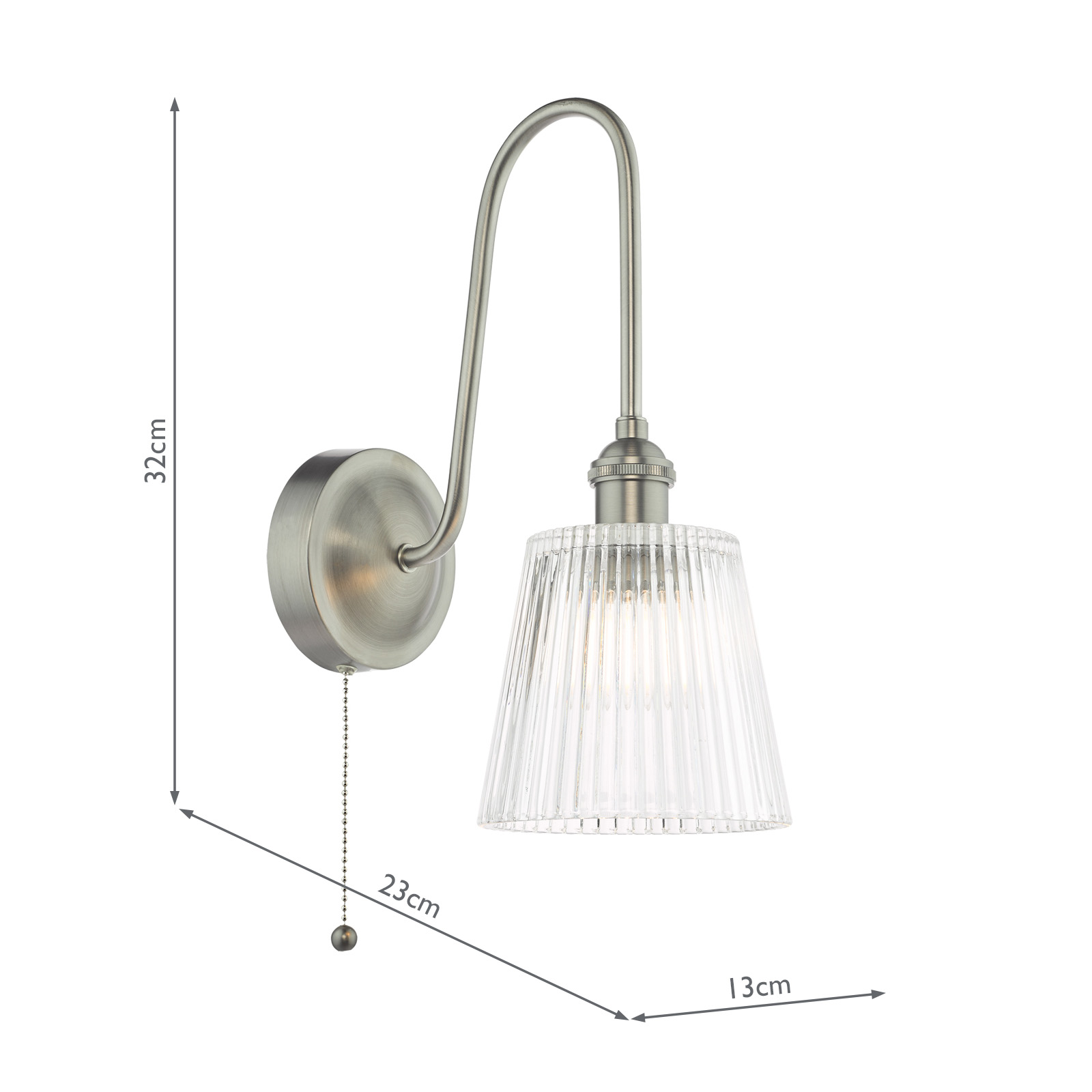 Hadano Wall Light Antique Chrome and Ribbed Glass