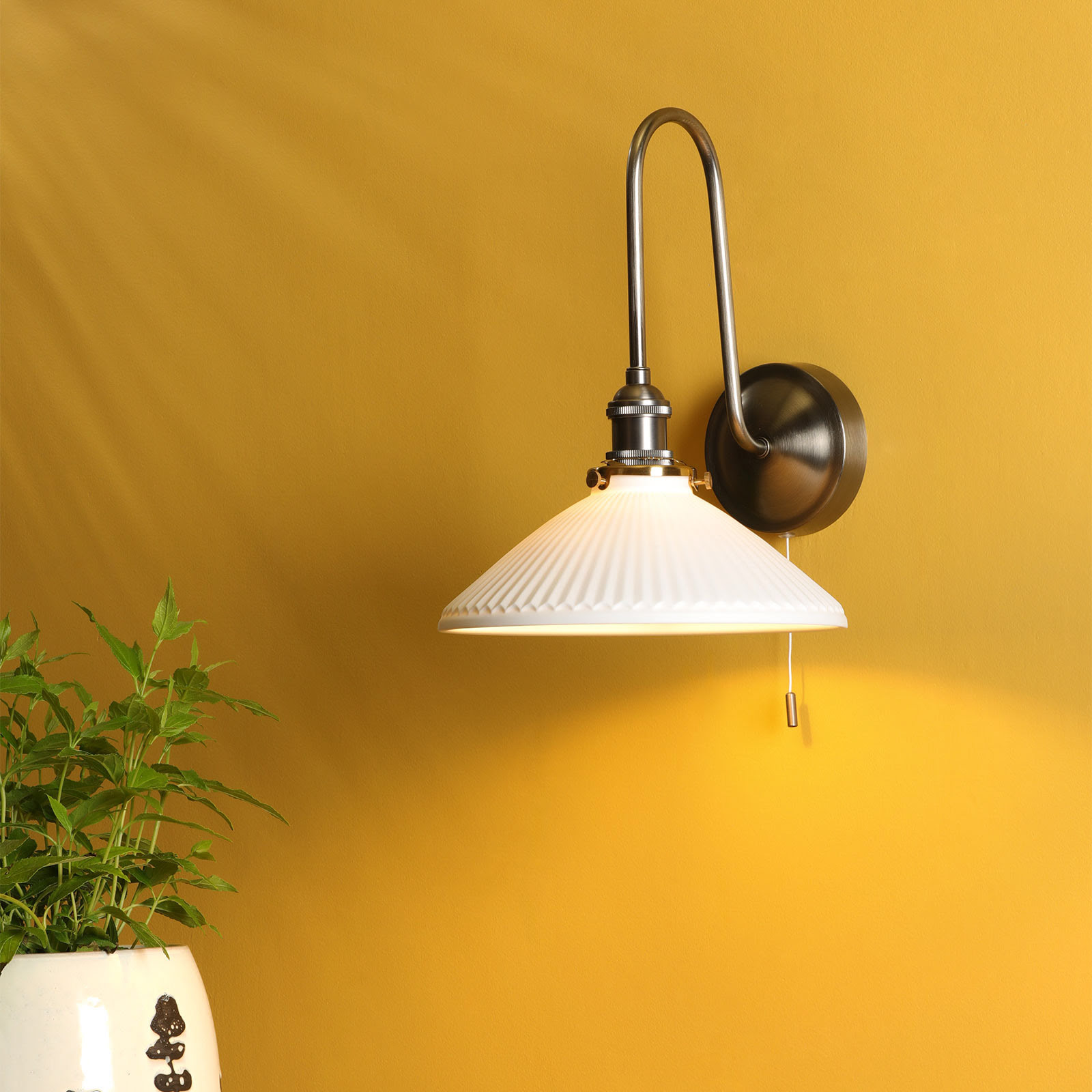 Hadano Wall Light Antique Chrome and White Ceramic