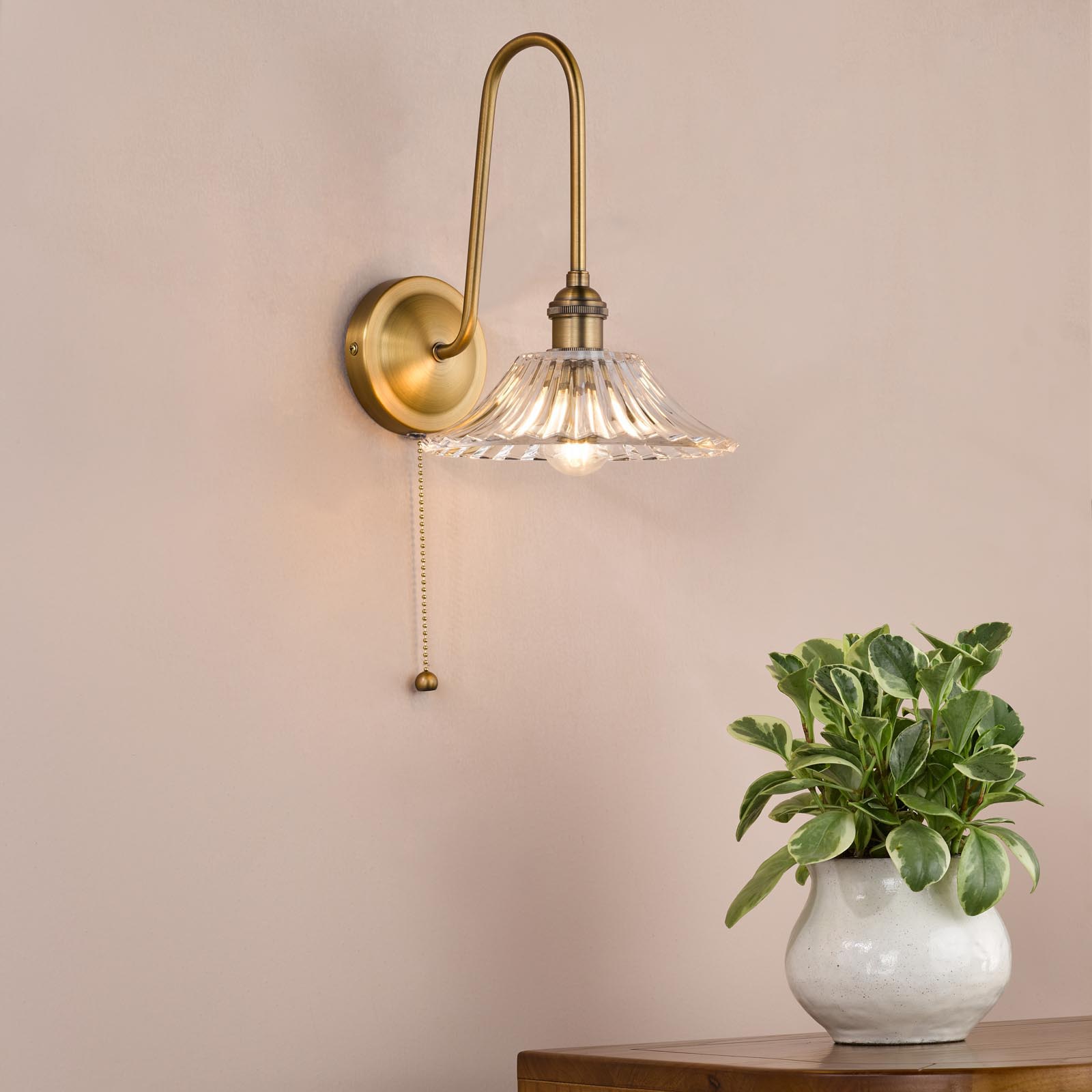 Hadano Tall Wall Light Antique Bronze with Clear Flared Glass Shade