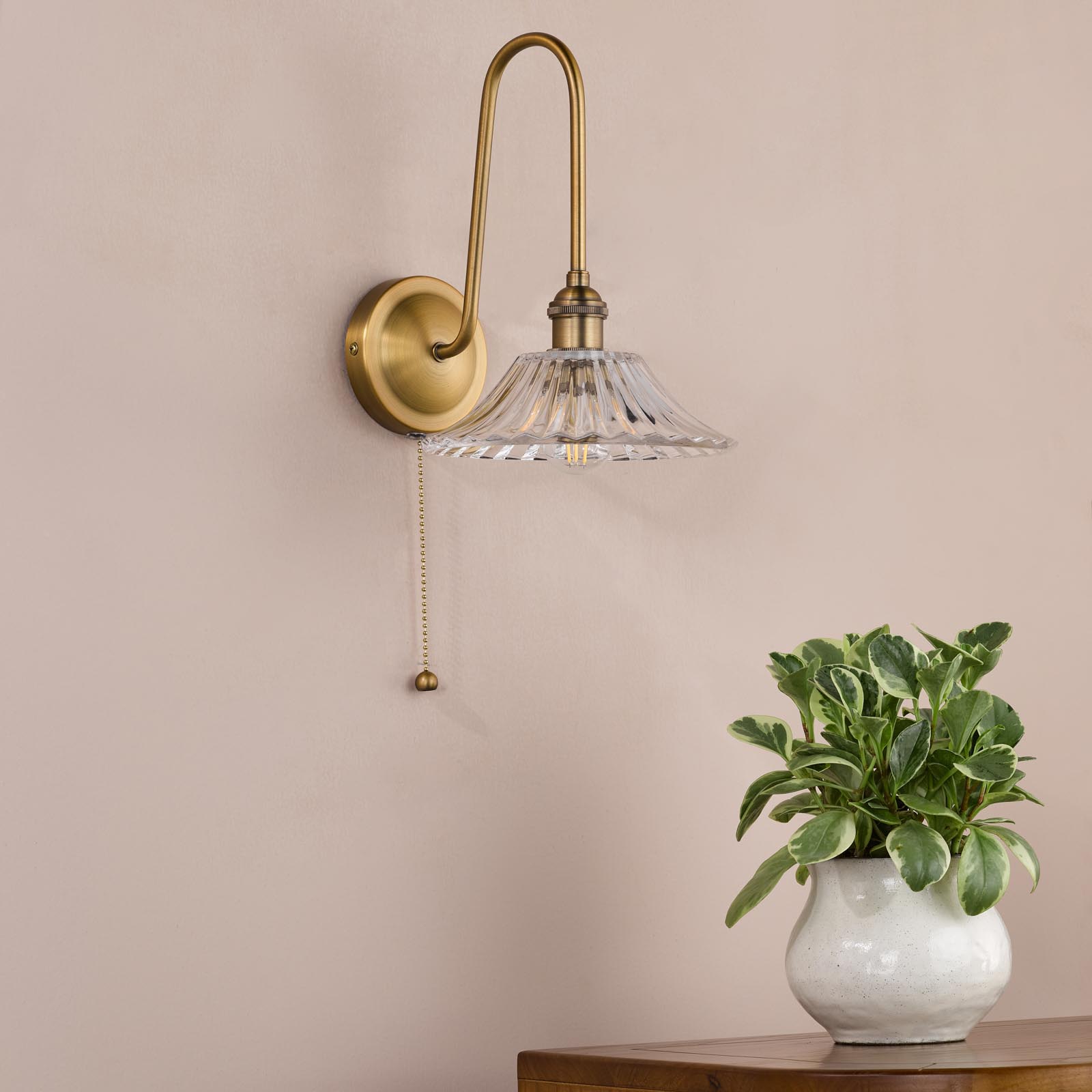 Hadano Tall Wall Light Antique Bronze with Clear Flared Glass Shade