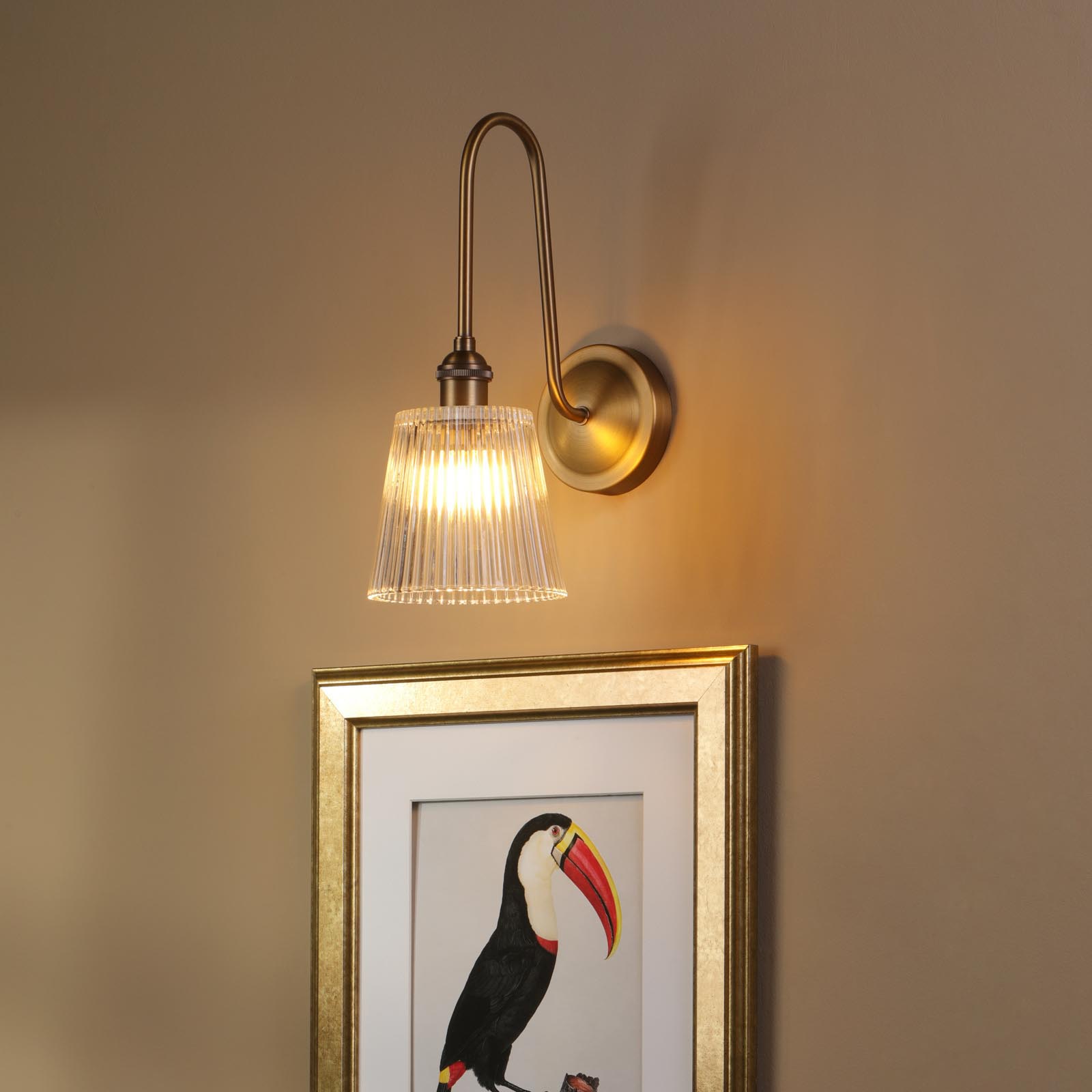 Hadano Tall Wall Light Antique Bronze with Clear Ribbed Glass Shade