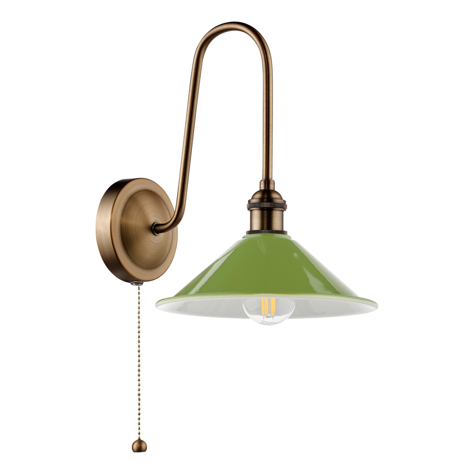 Hadano Tall Wall Light Antique Bronze with Gloss Green Metal Shade 18cm