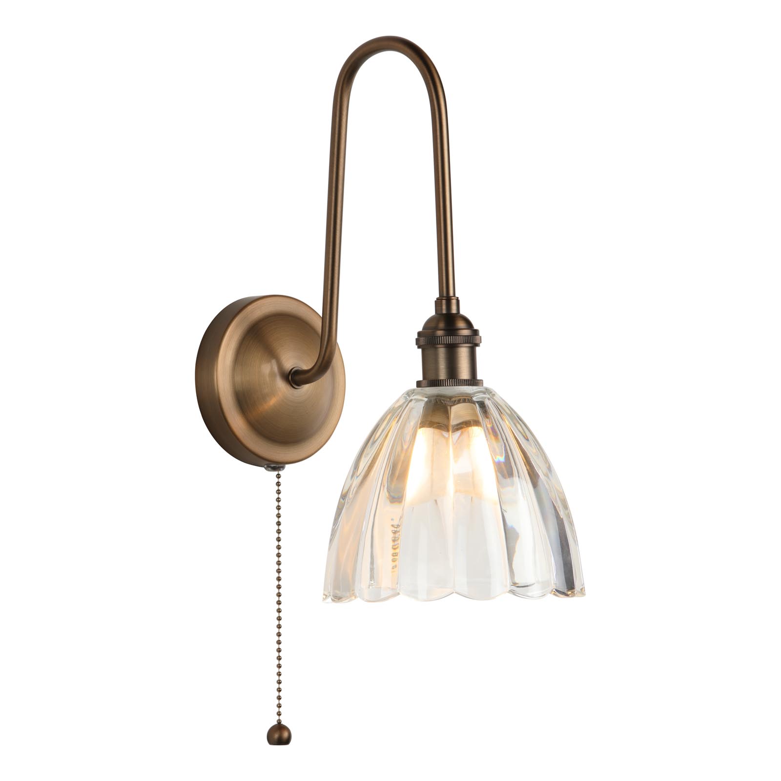 Hadano Tall Wall Light Antique Bronze with Scalloped Bell Glass Shade