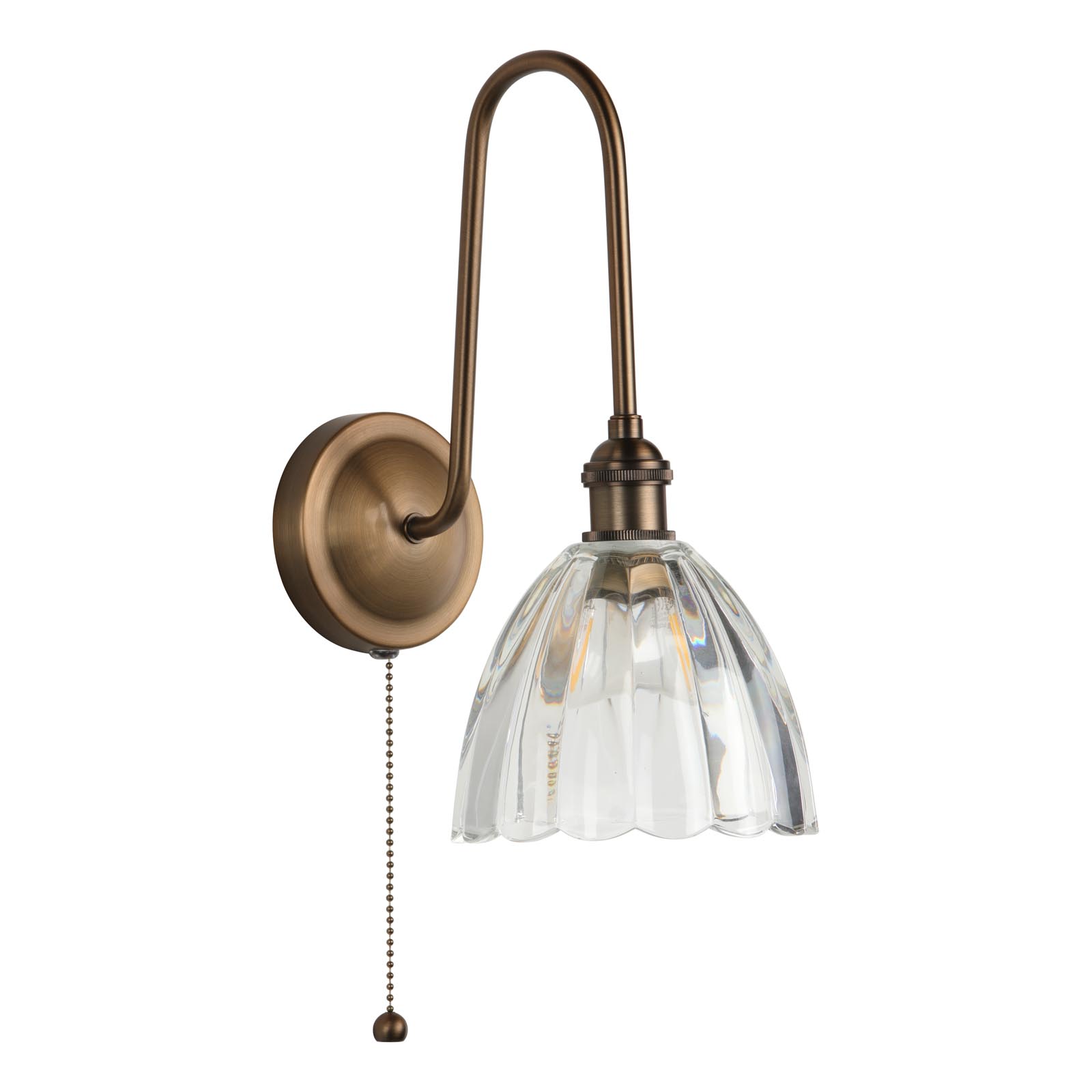 Hadano Tall Wall Light Antique Bronze with Scalloped Bell Glass Shade