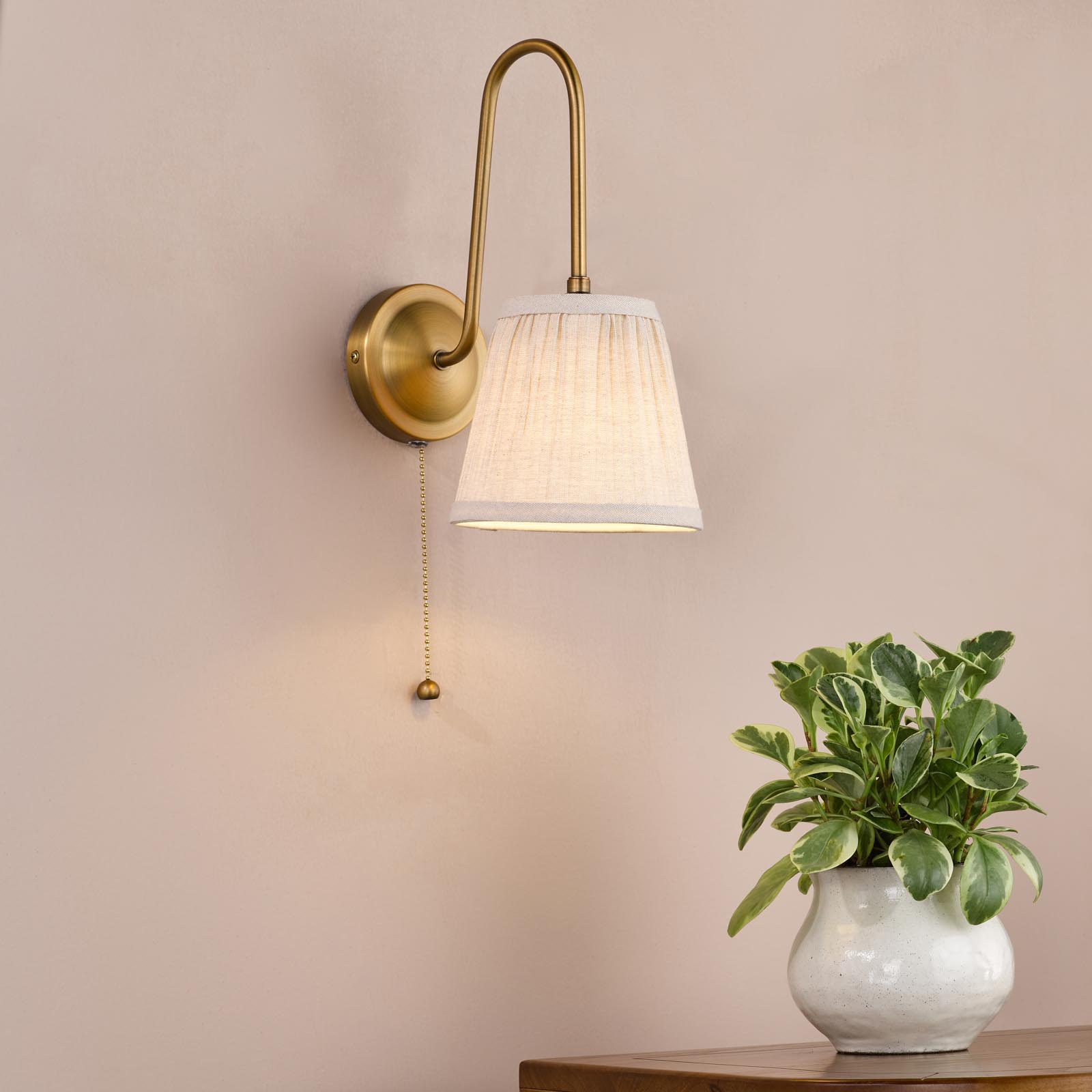 Hadano Wall Light Antique Bronze with Natural Linen Pleated Shade
