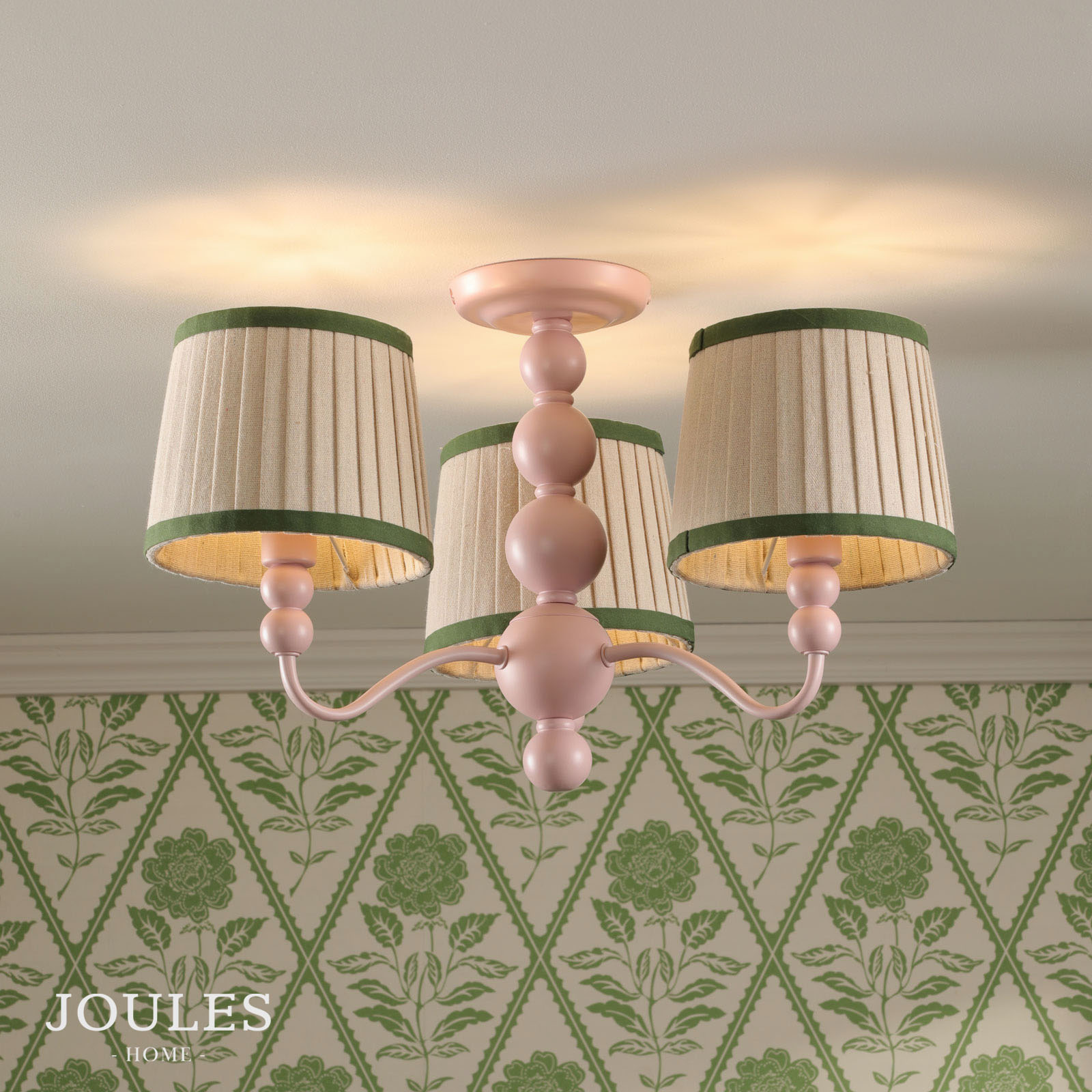 Joules Harewood 3 Light Semi-Flush Matt Pink With Shade