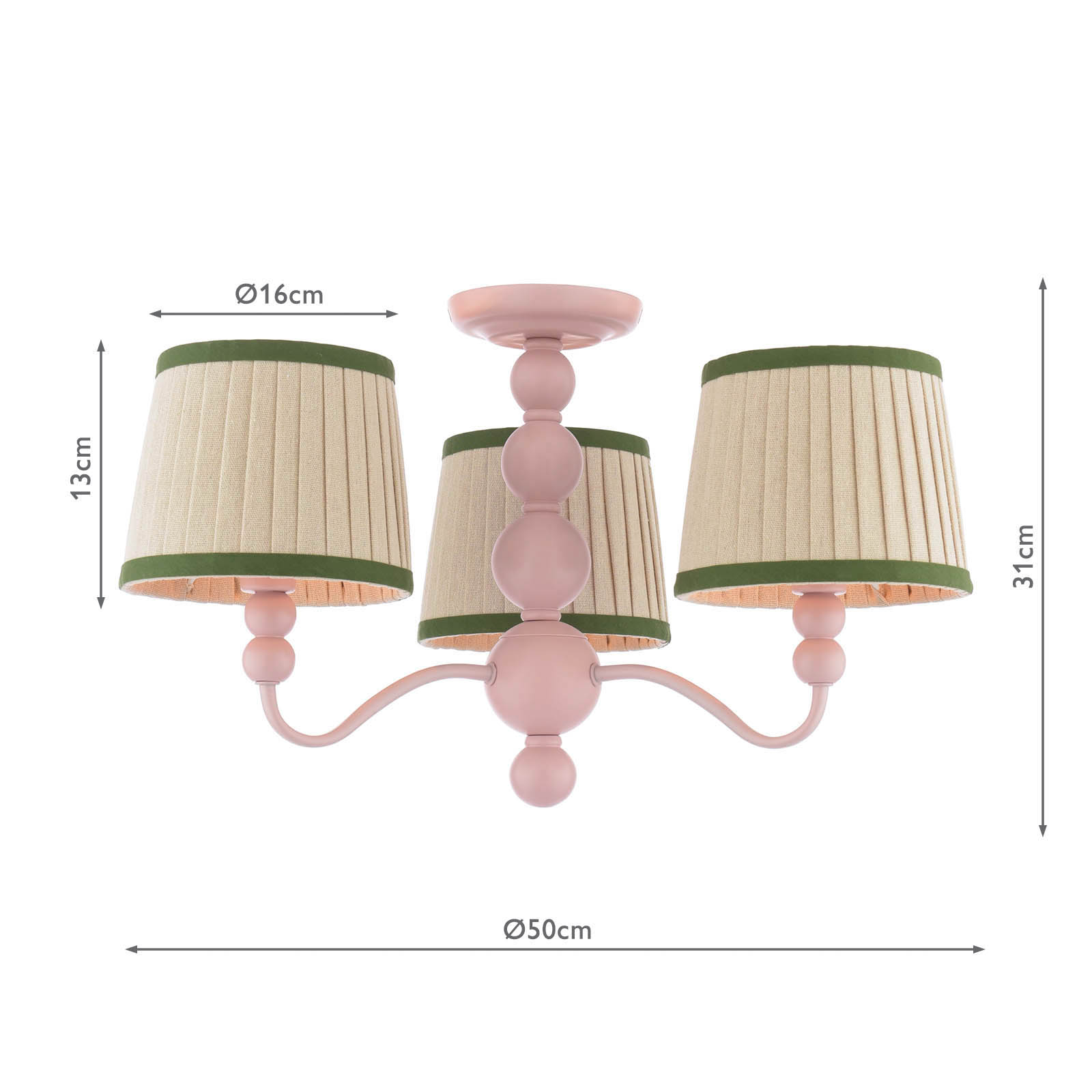 Joules Harewood 3 Light Semi-Flush Matt Pink With Shade