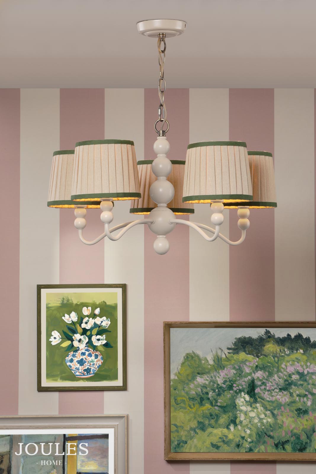 Joules Harewood 5 Light Shadelier Matt Cream and Matt Antique Brass With Shade