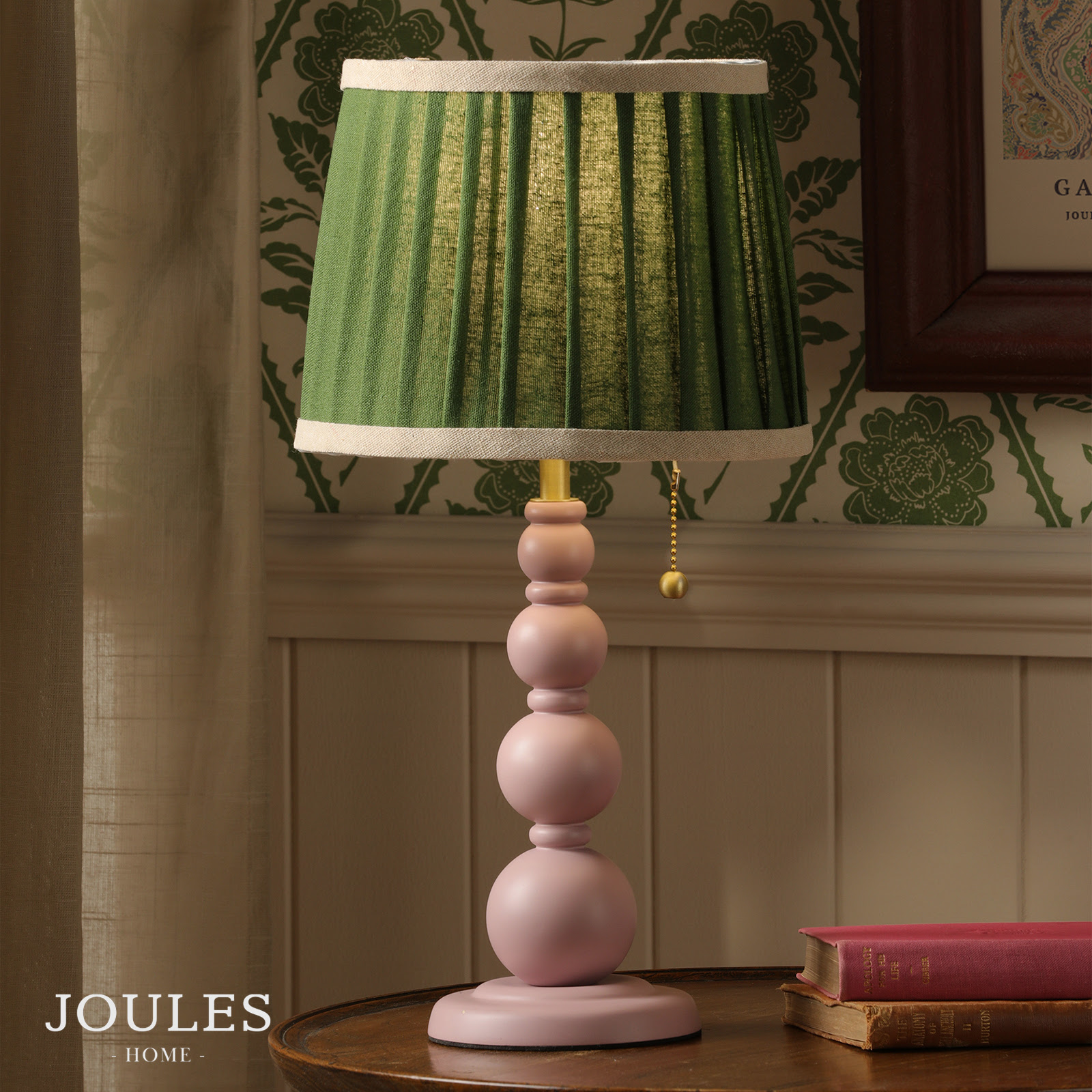Joules Harewood Table Lamp Matt Pink and Matt Antique Brass With Shade