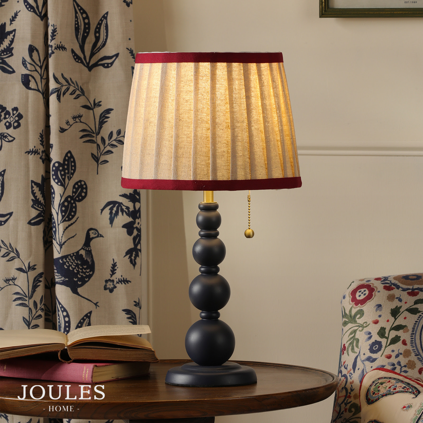 Joules Harewood Table Lamp Matt Blue and Matt Antique Brass With Shade
