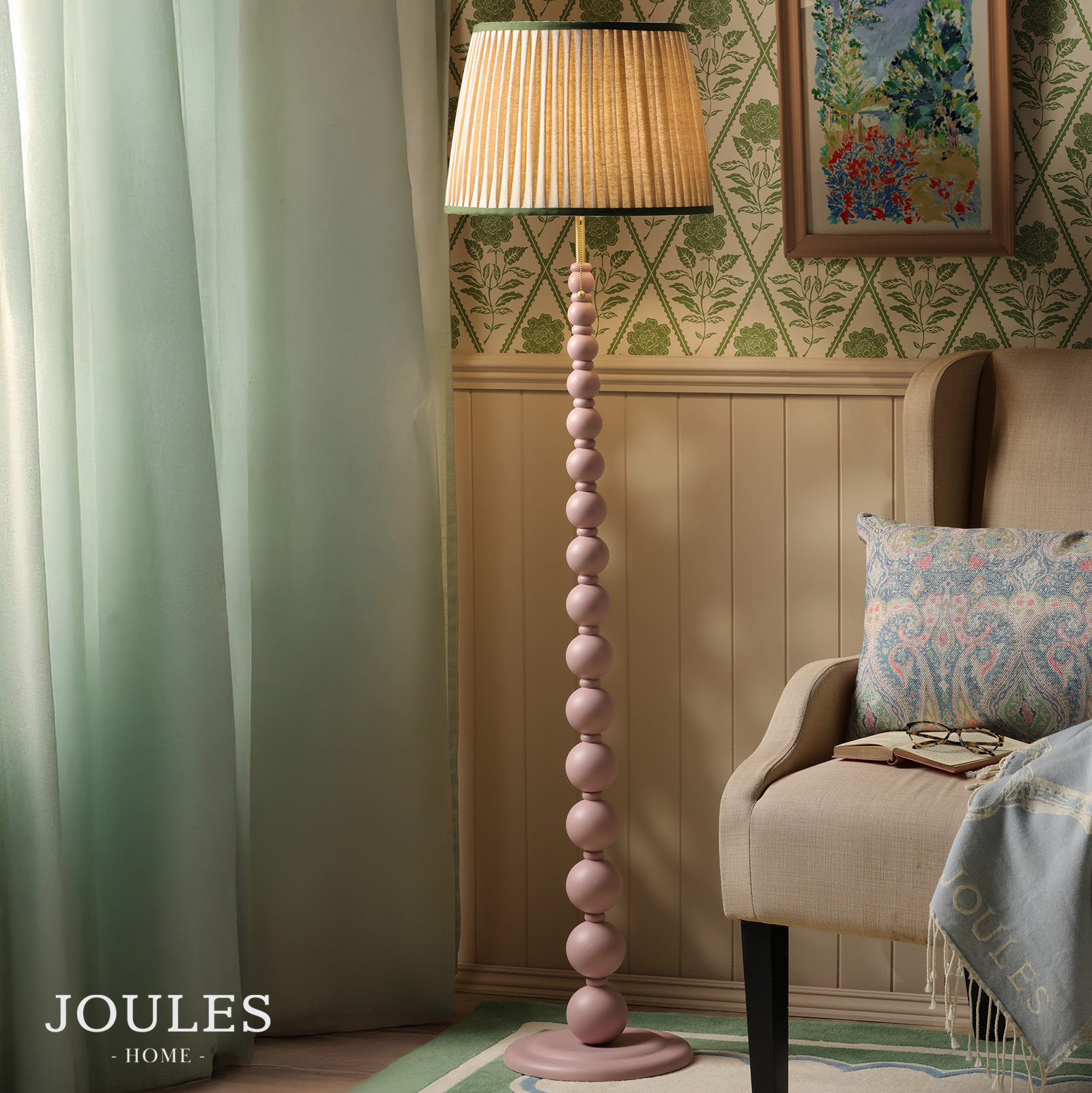 Joules Harewood Floor Lamp Matt Pink and Matt Antique Brass With Shade
