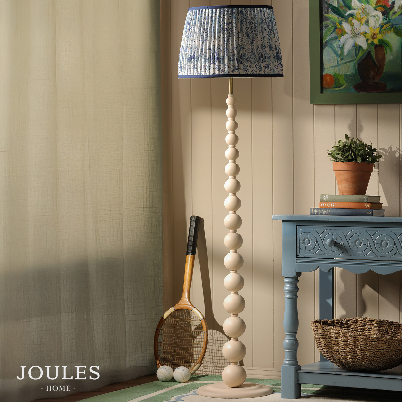 Joules Harewood Floor Lamp Matt Cream and Matt Antique Brass With Shade