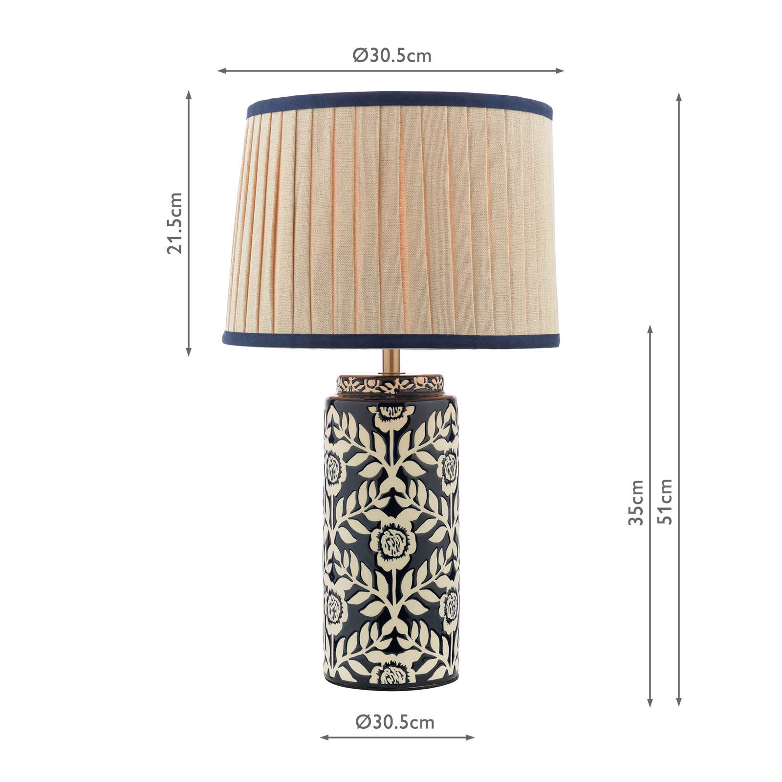 Joules Highclere Table Lamp Blue Ceramic and Antique Brass With Shade